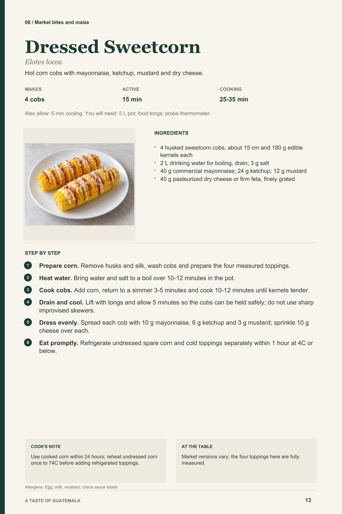 Dressed Sweetcorn recipe page from A Taste of Guatemala