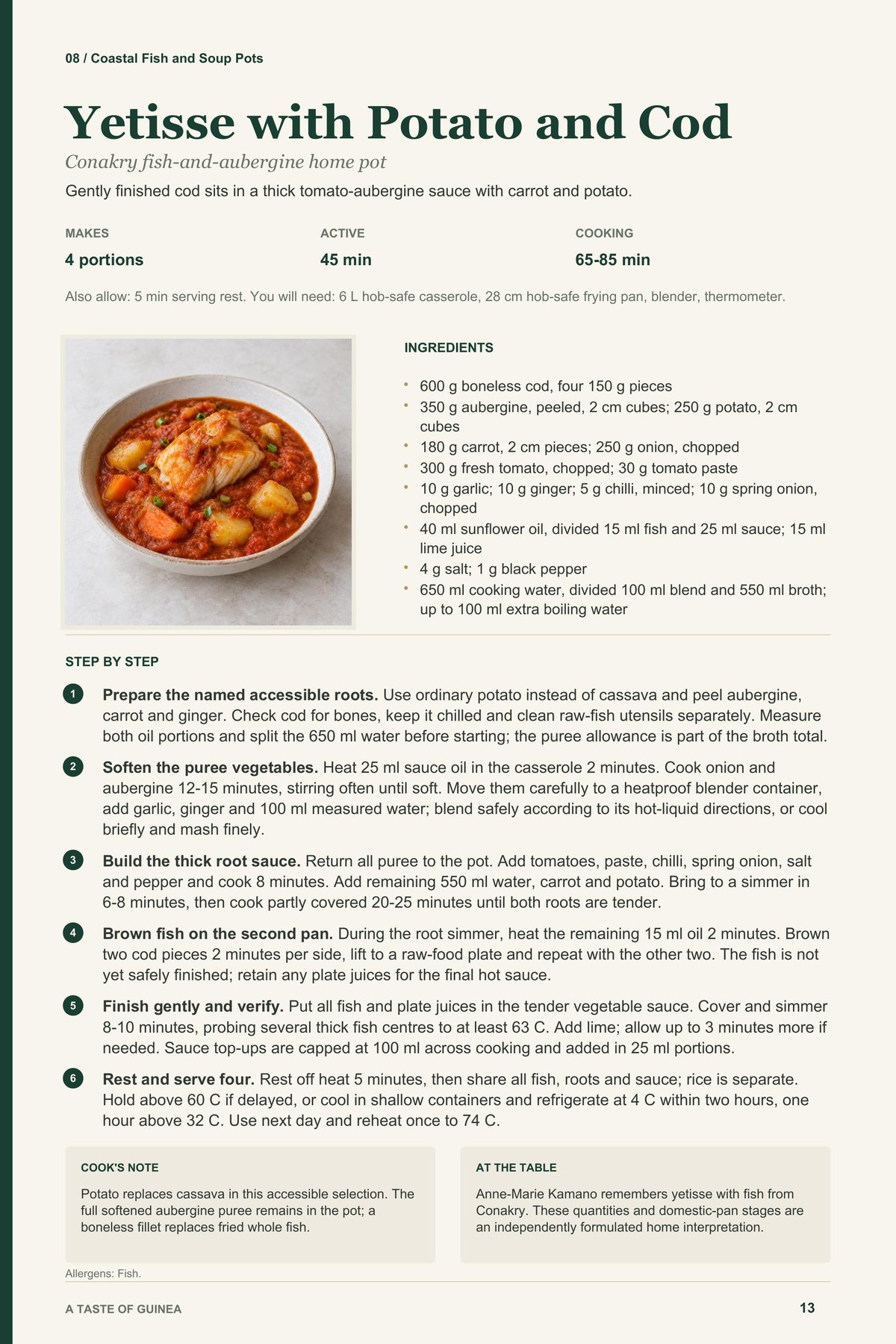 Yetisse with Potato and Cod recipe page from A Taste of Guinea