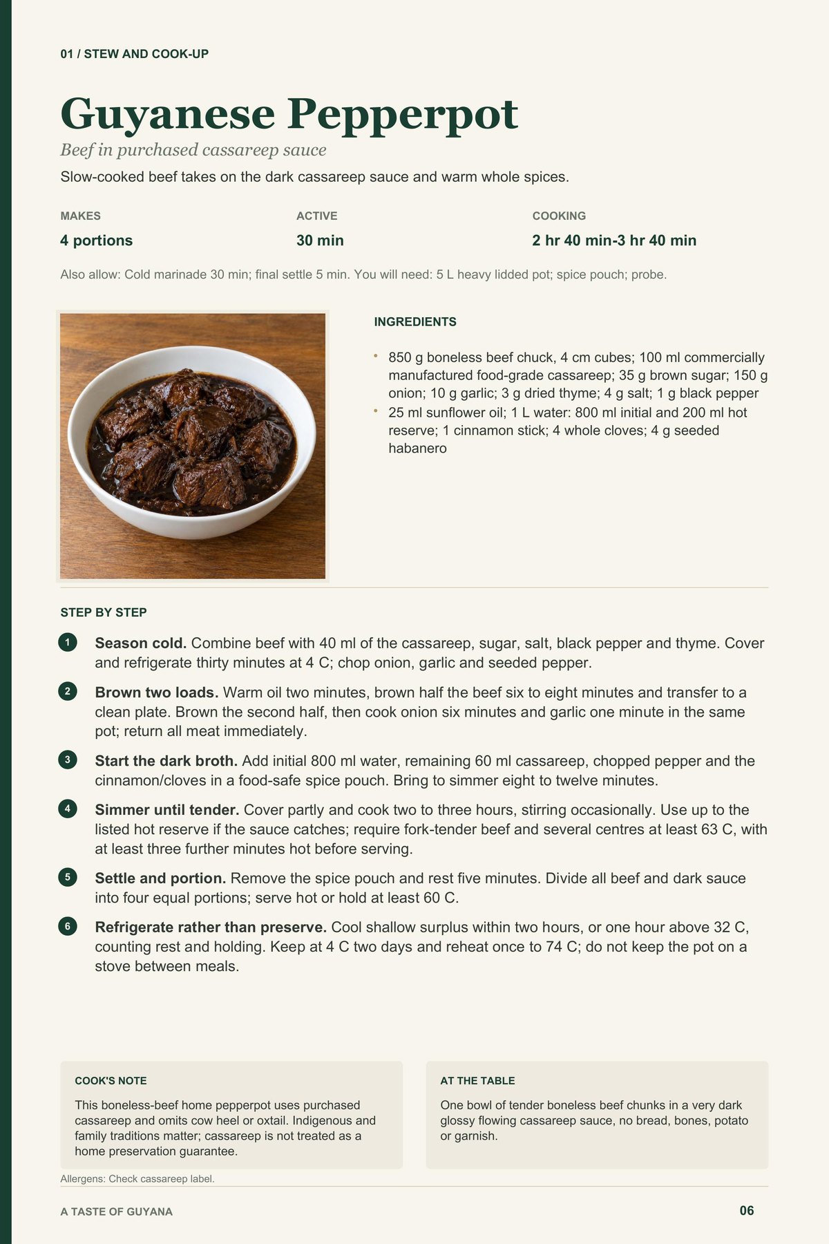 Guyanese Pepperpot recipe page from A Taste of Guyana