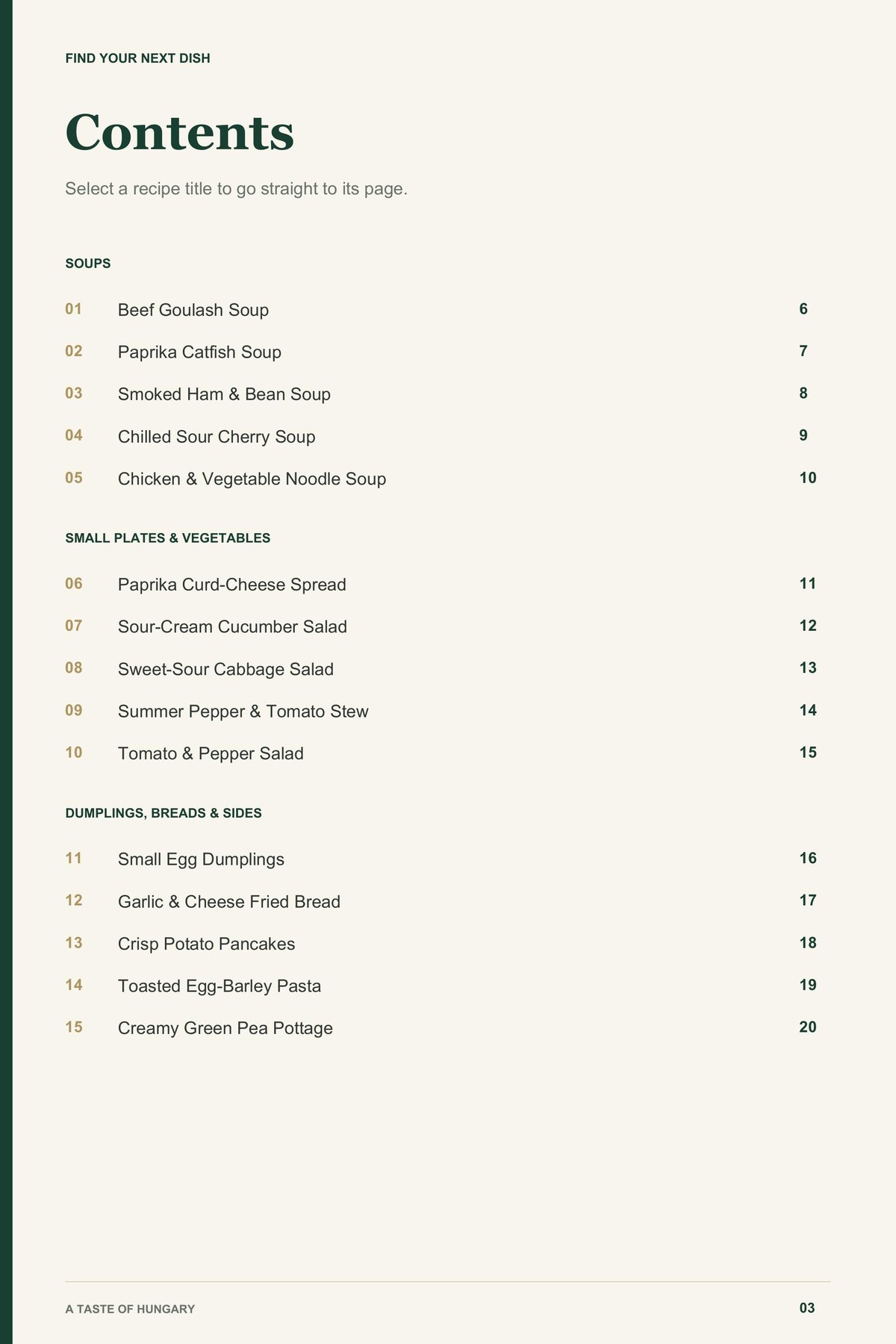 Contents, page 1 from A Taste of Hungary