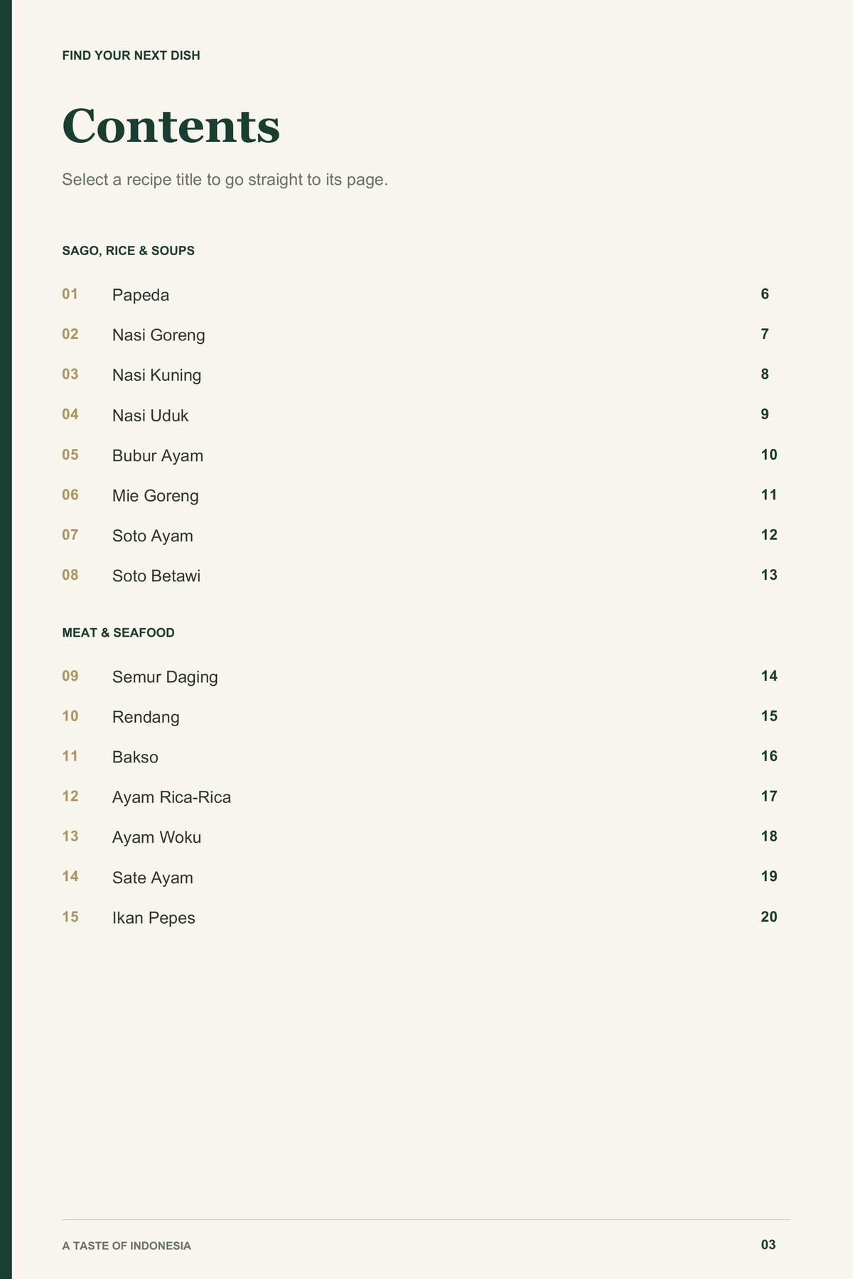 Contents, page 1 from A Taste of Indonesia