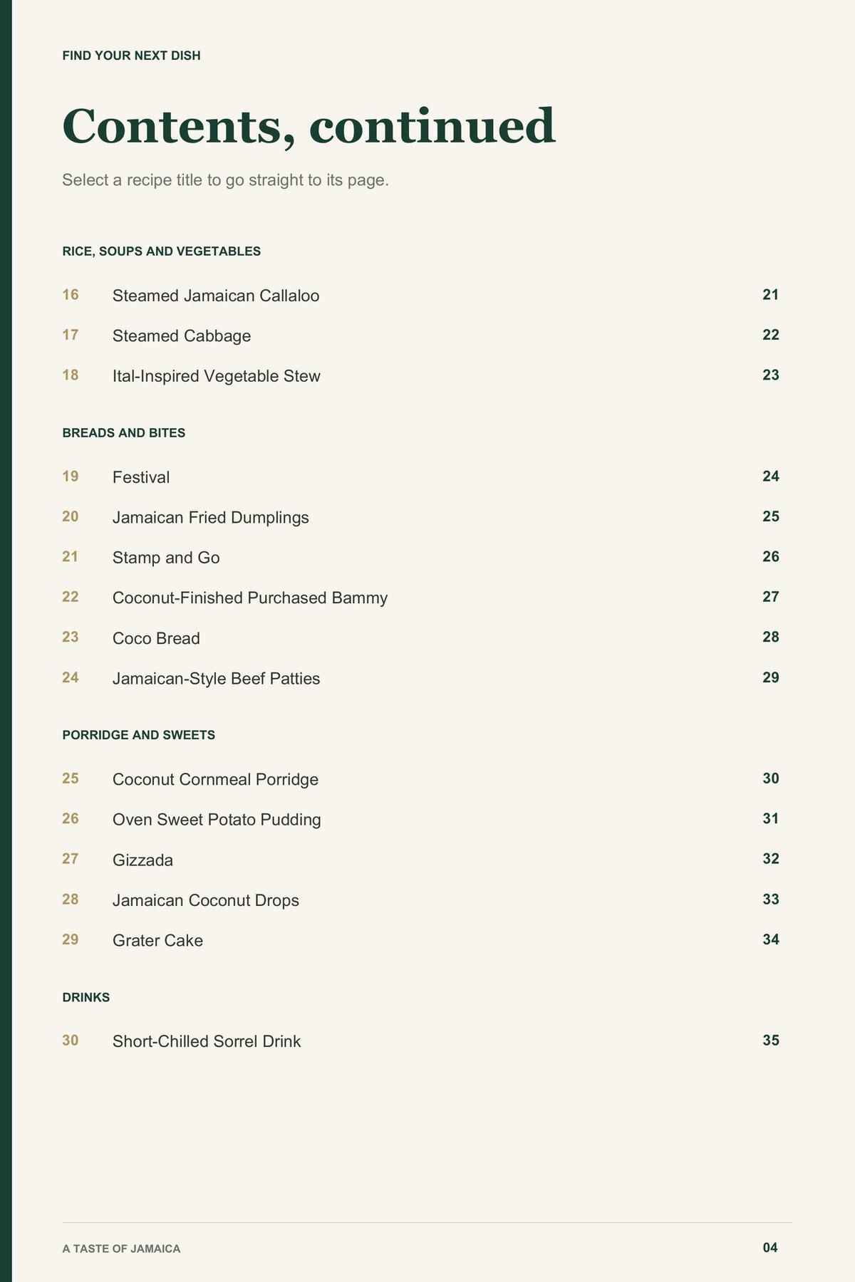 Contents, page 2 from A Taste of Jamaica