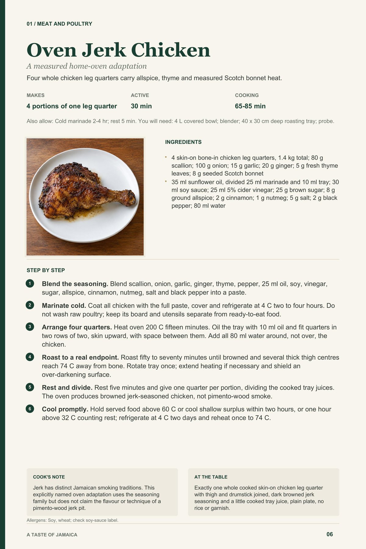 Oven Jerk Chicken recipe page from A Taste of Jamaica