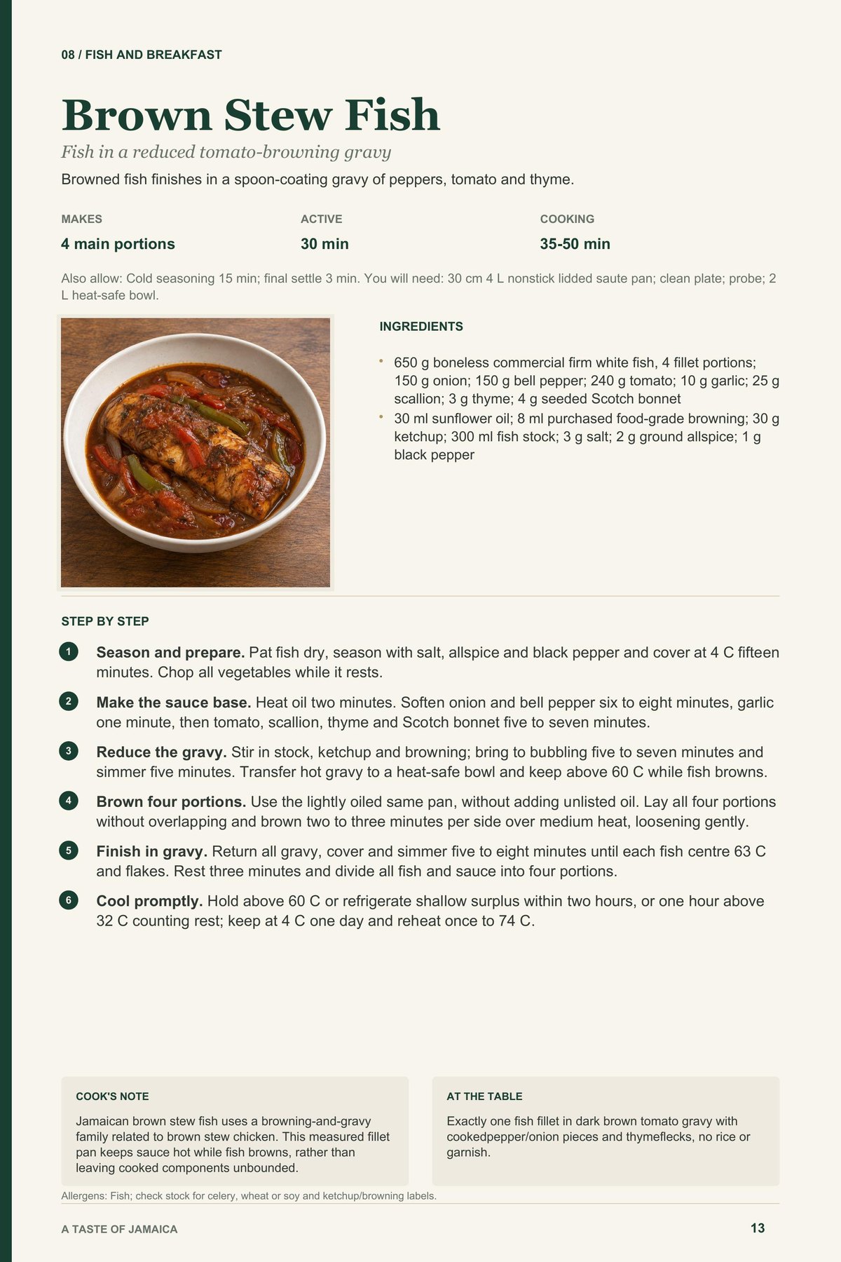 Brown Stew Fish recipe page from A Taste of Jamaica
