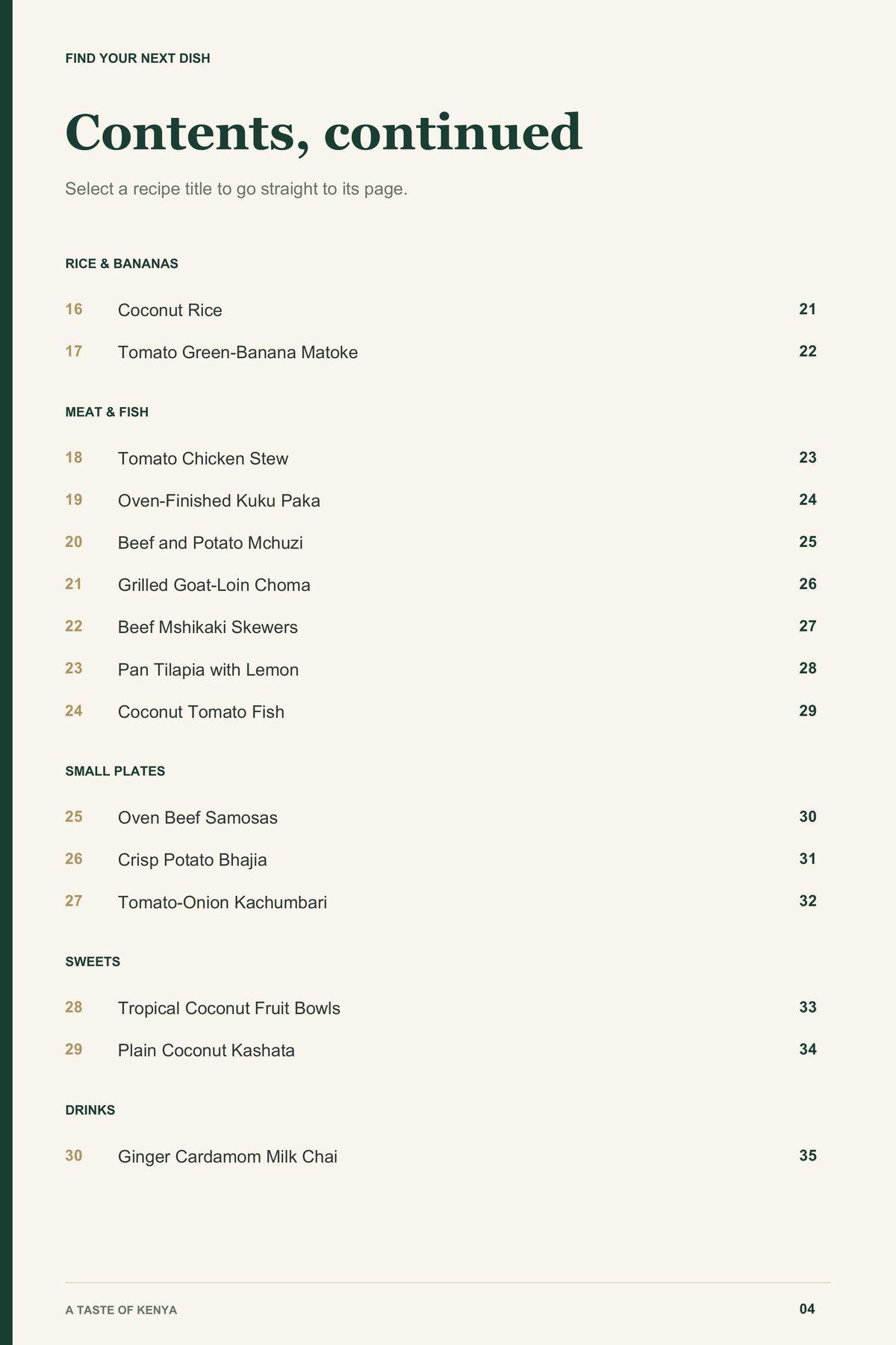 Contents, page 2 from A Taste of Kenya