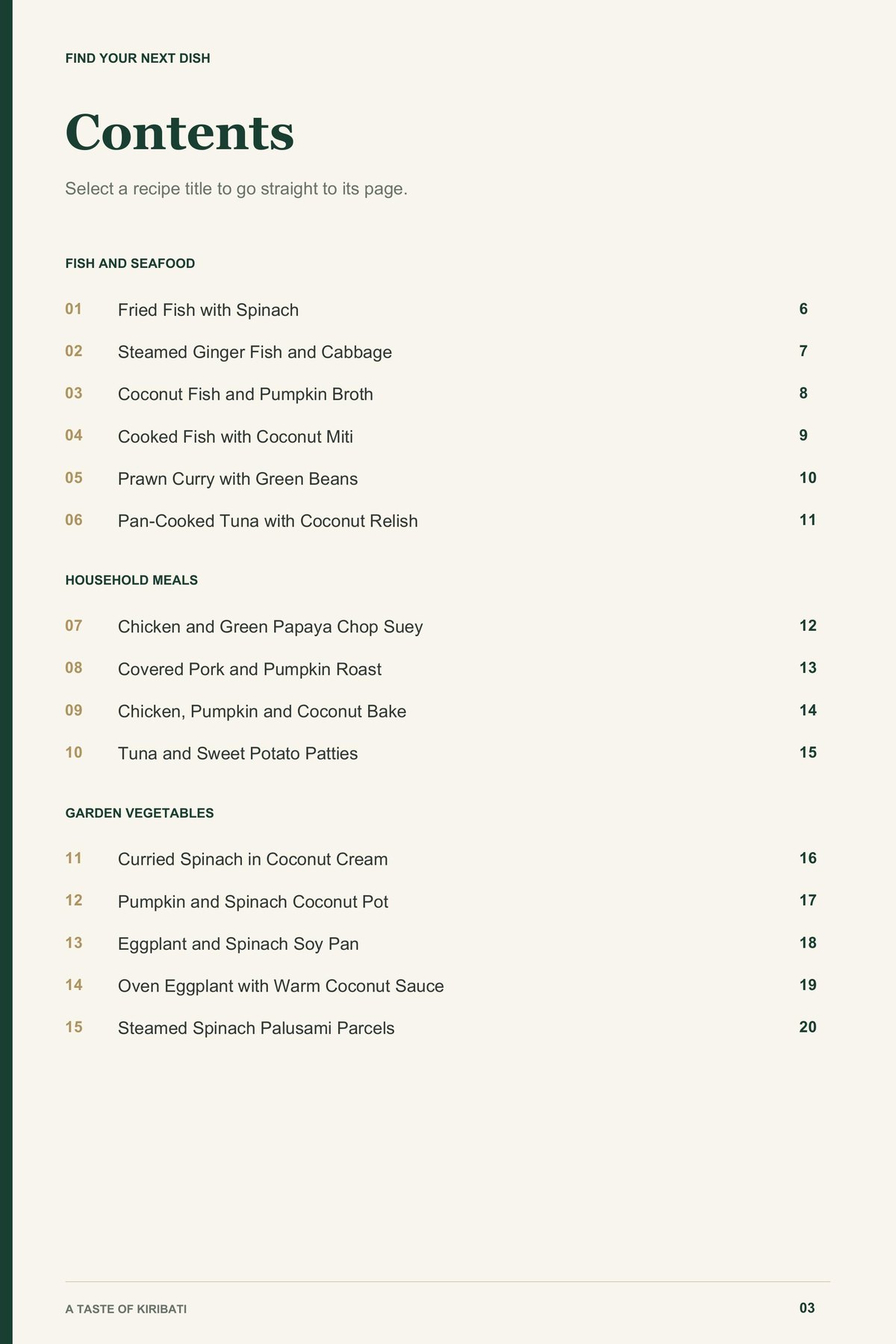 Contents, page 1 from A Taste of Kiribati