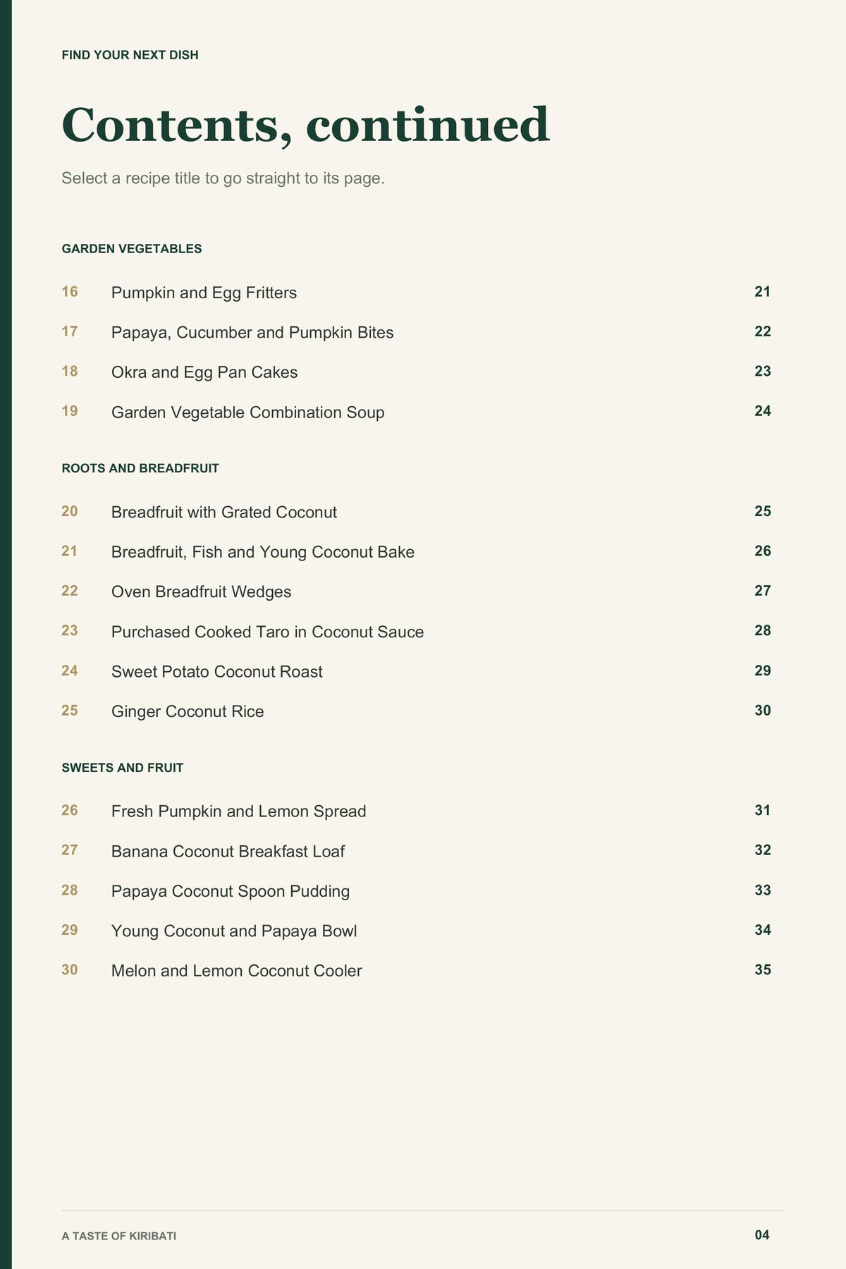 Contents, page 2 from A Taste of Kiribati