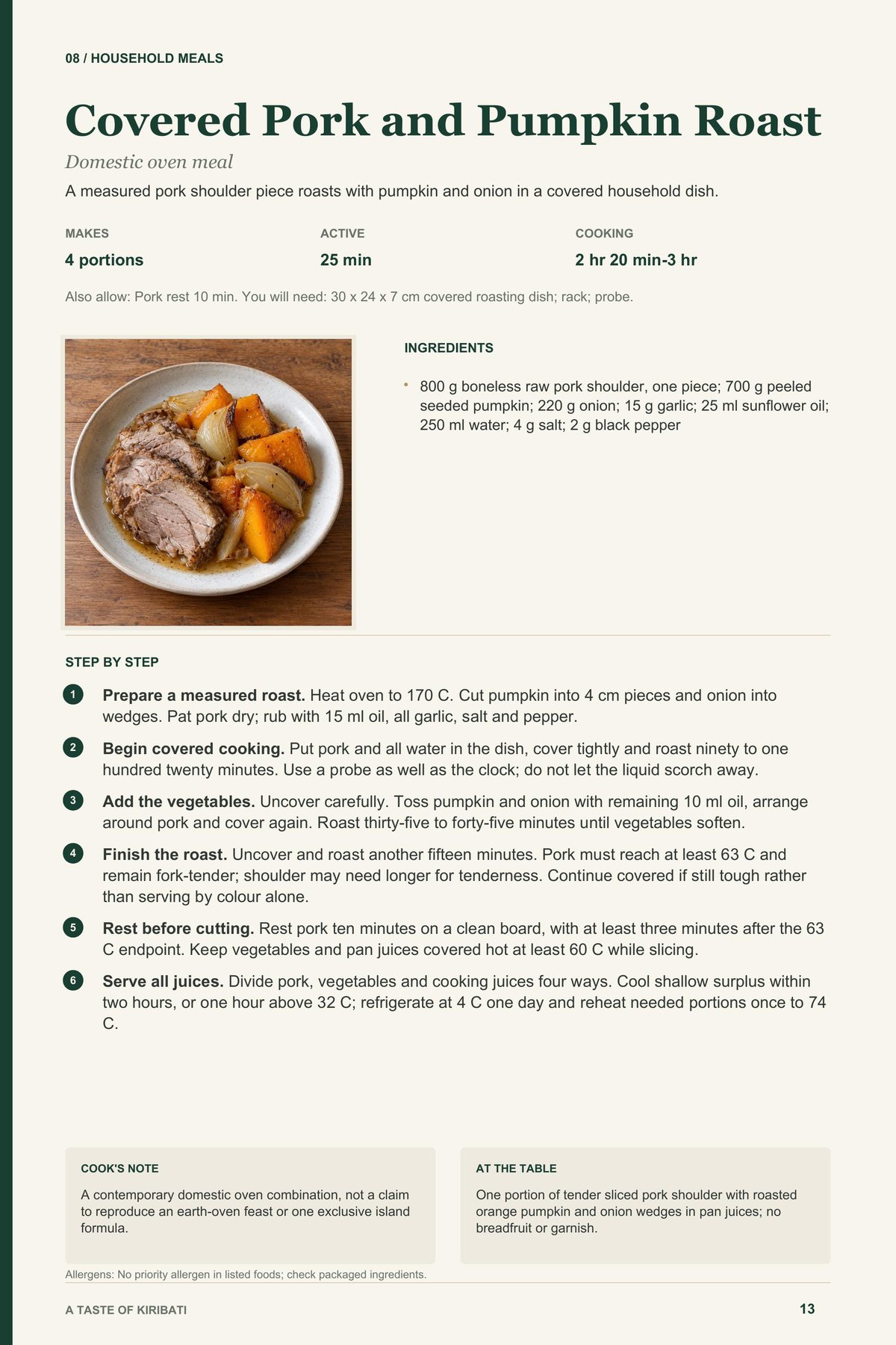 Covered Pork and Pumpkin Roast recipe page from A Taste of Kiribati