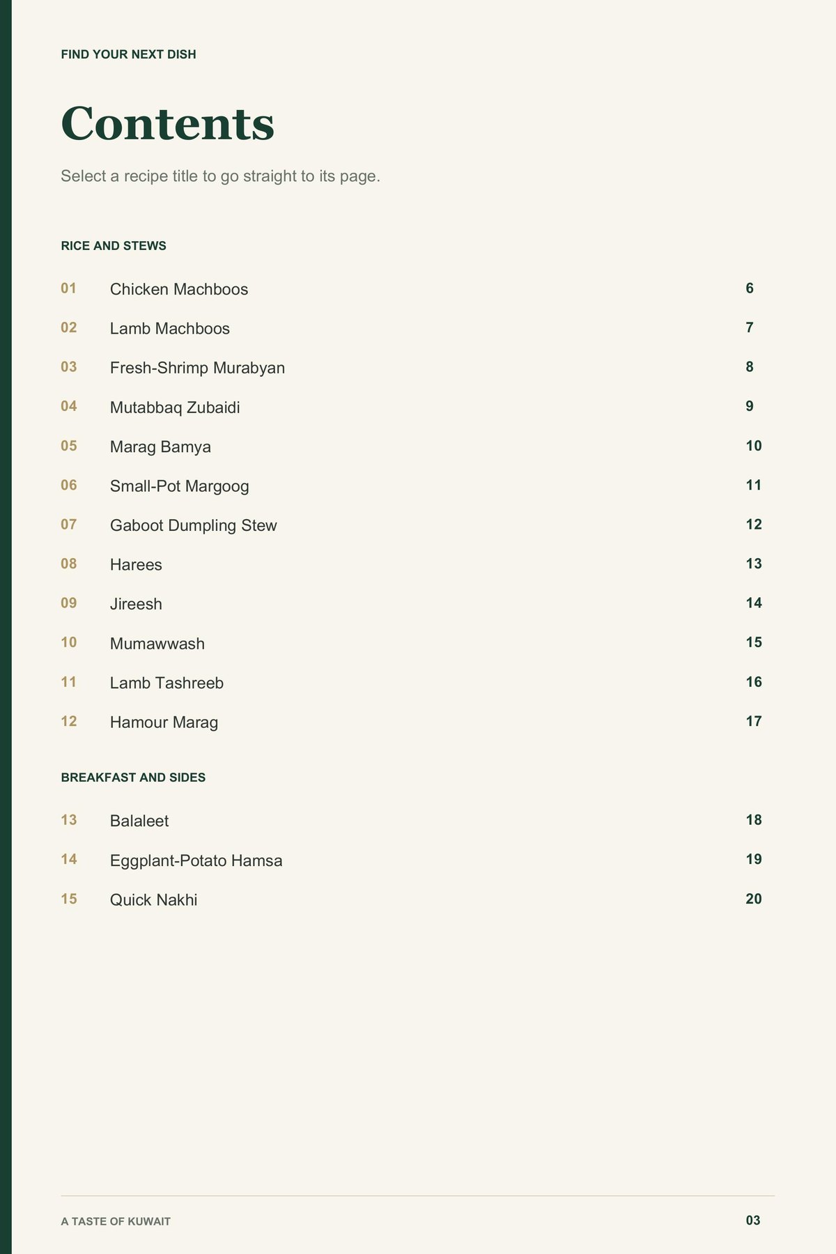 Contents, page 1 from A Taste of Kuwait