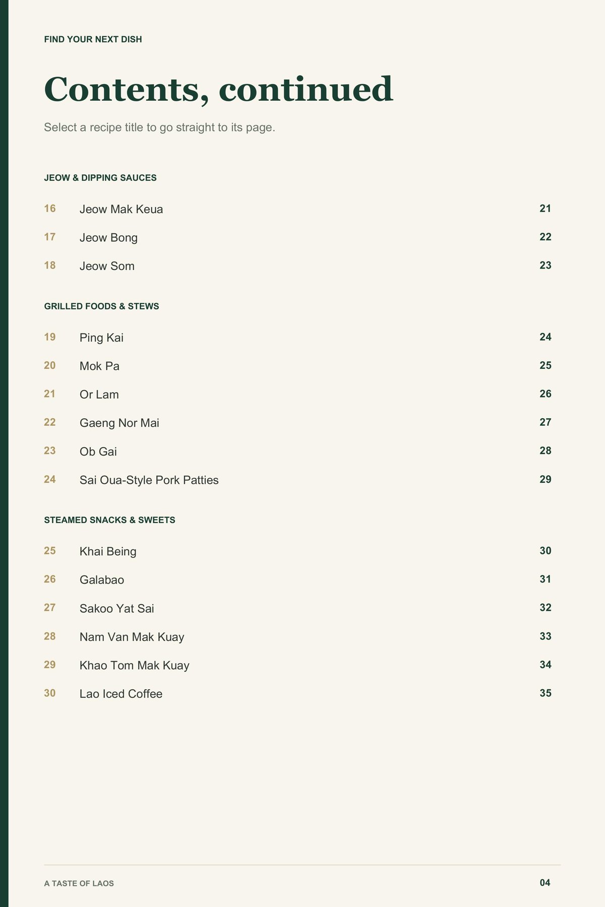 Contents, page 2 from A Taste of Laos