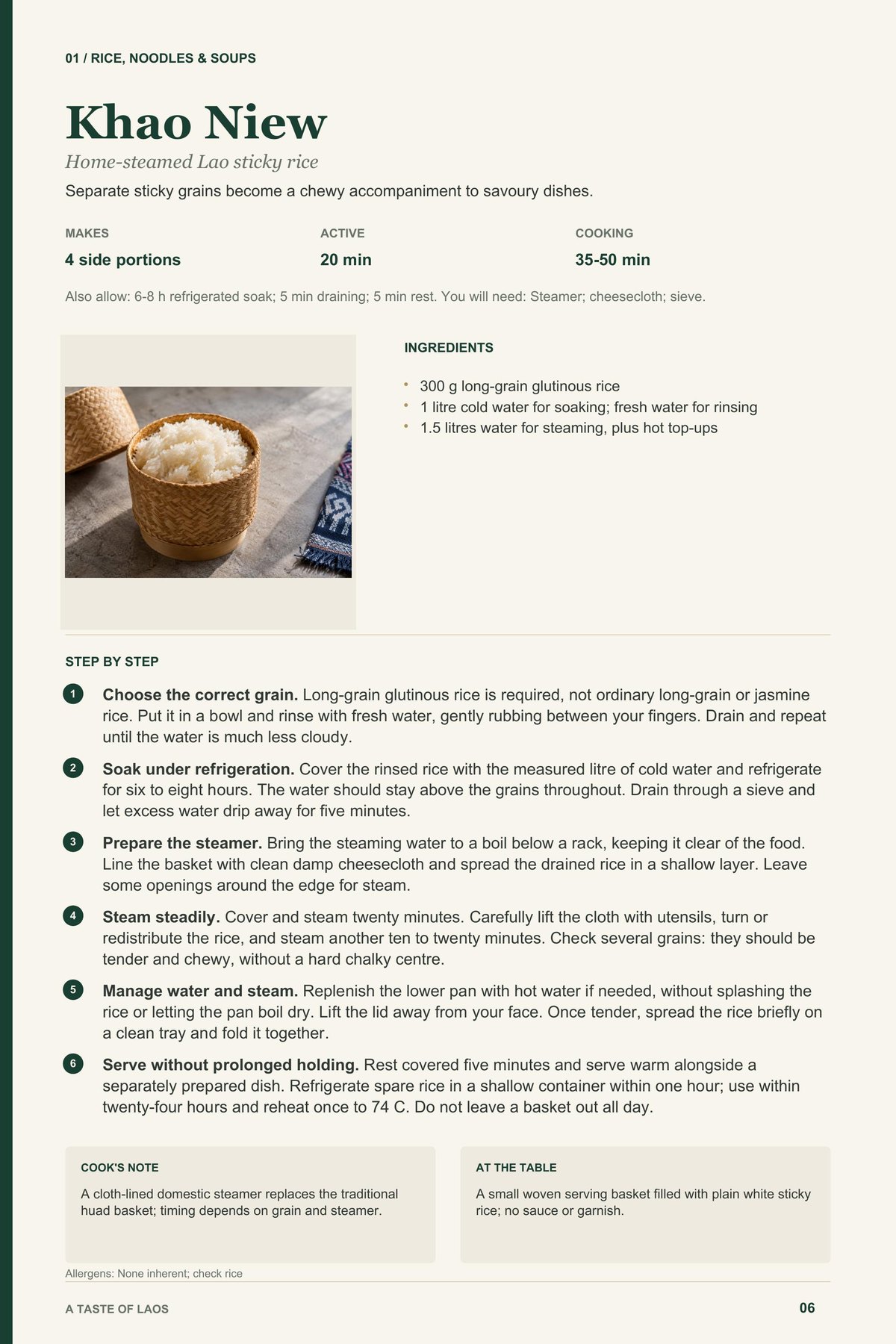 Khao Niew recipe page from A Taste of Laos