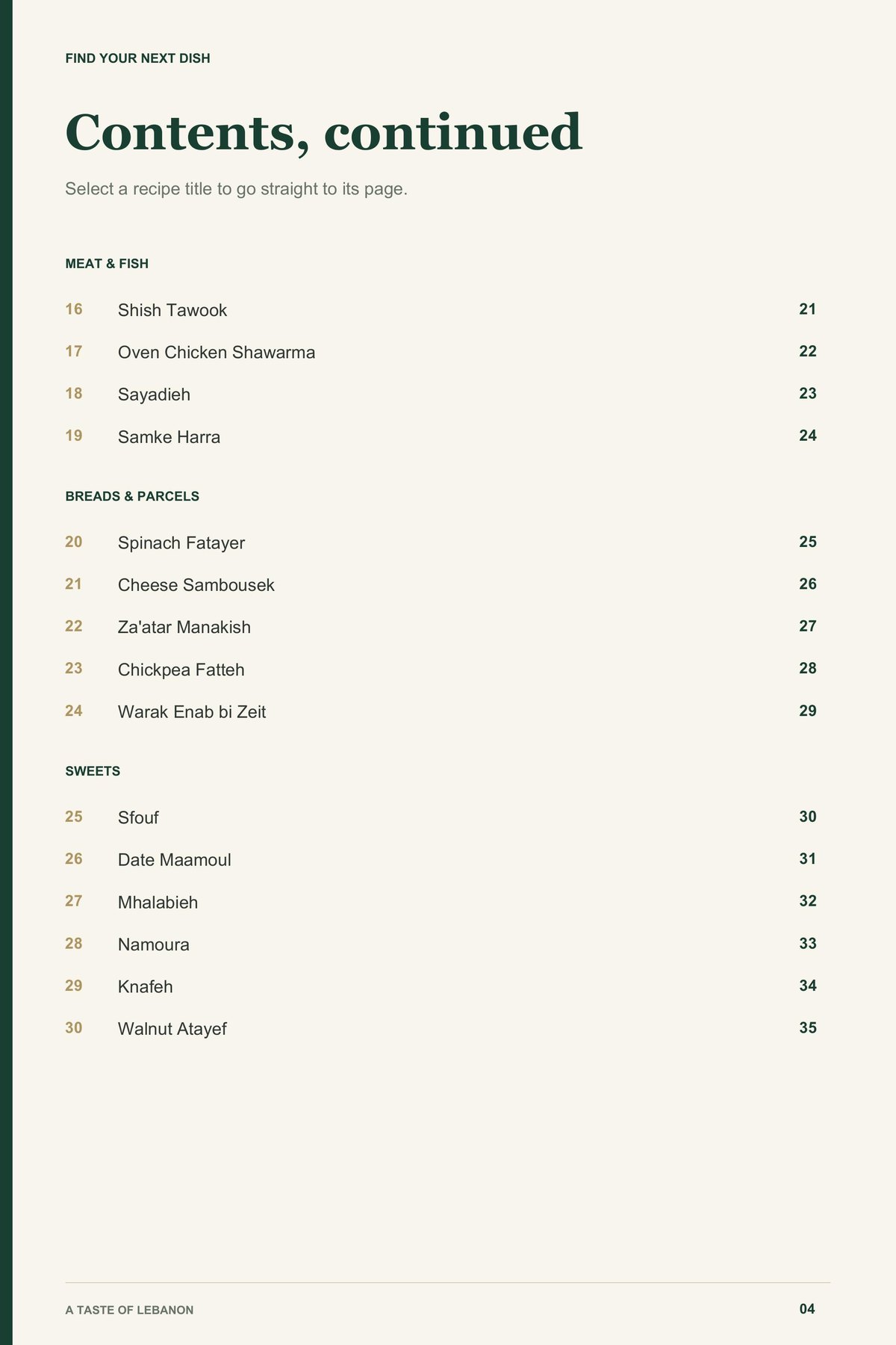 Contents, page 2 from A Taste of Lebanon