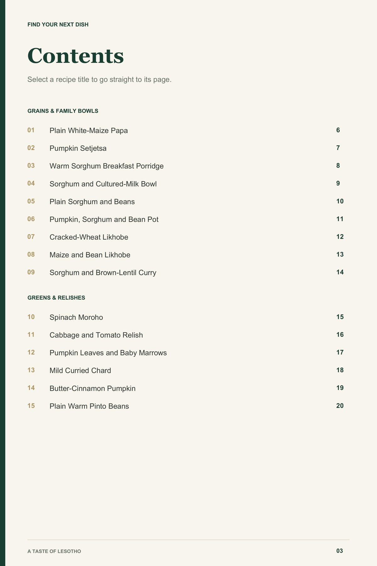 Contents, page 1 from A Taste of Lesotho