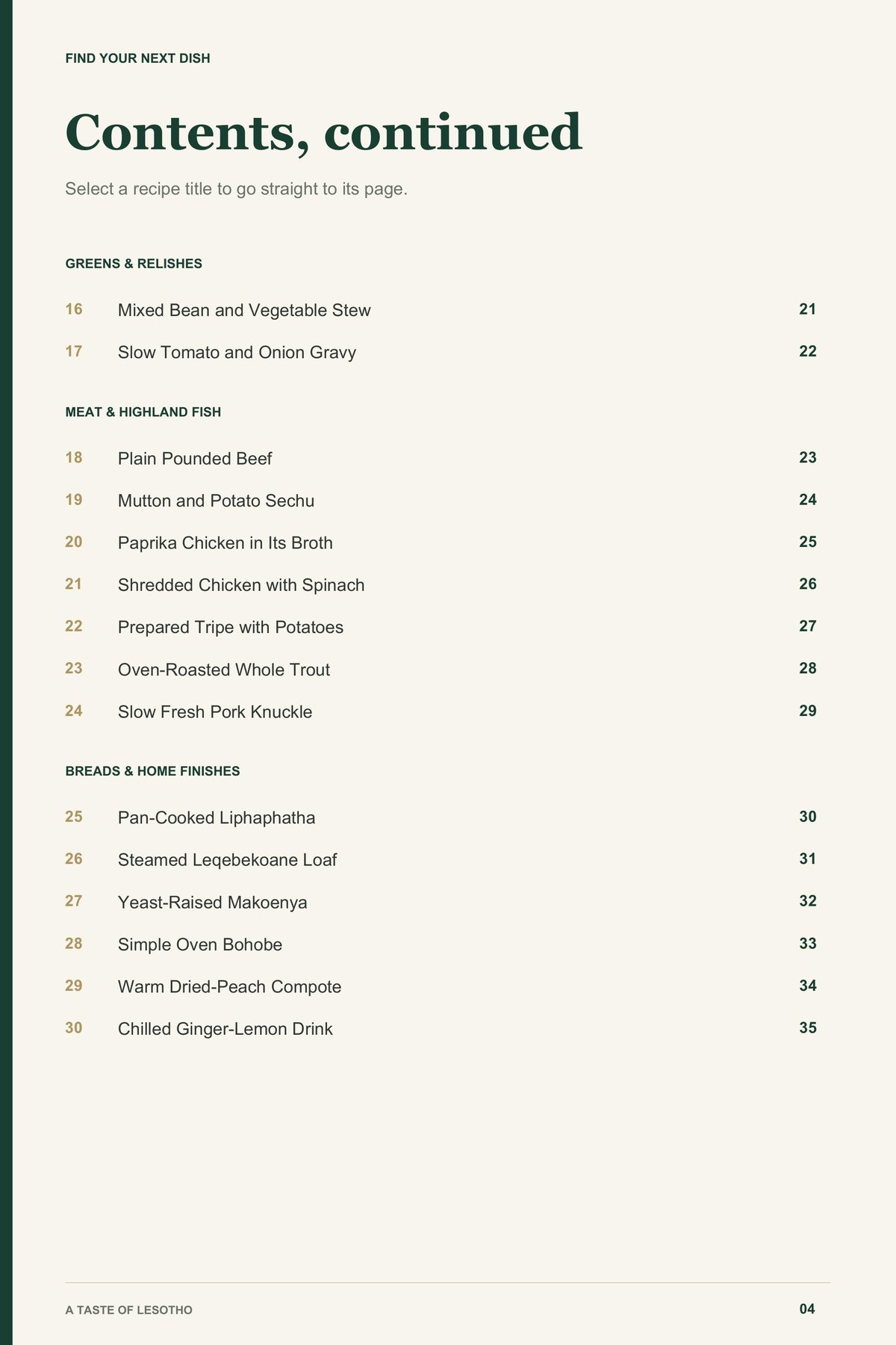 Contents, page 2 from A Taste of Lesotho