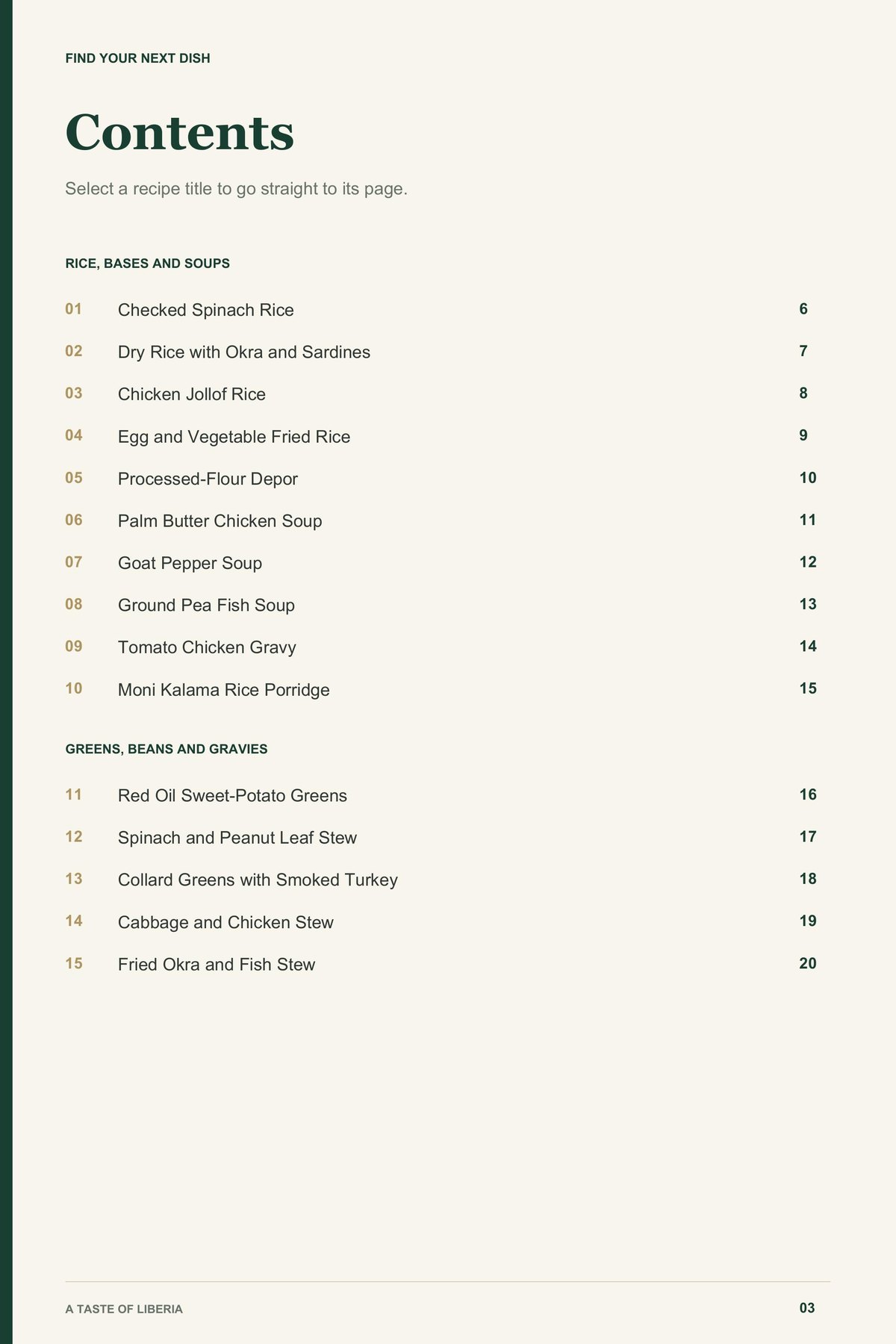 Contents, page 1 from A Taste of Liberia