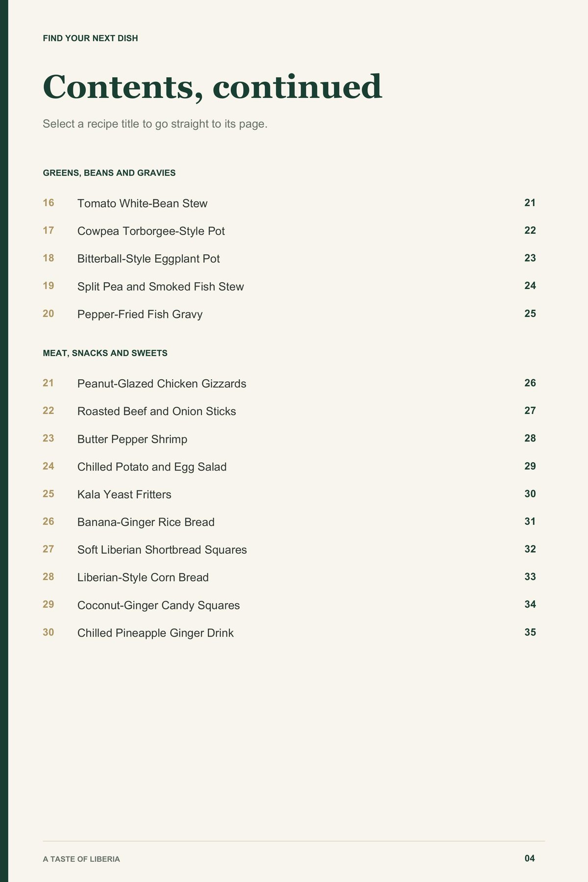 Contents, page 2 from A Taste of Liberia