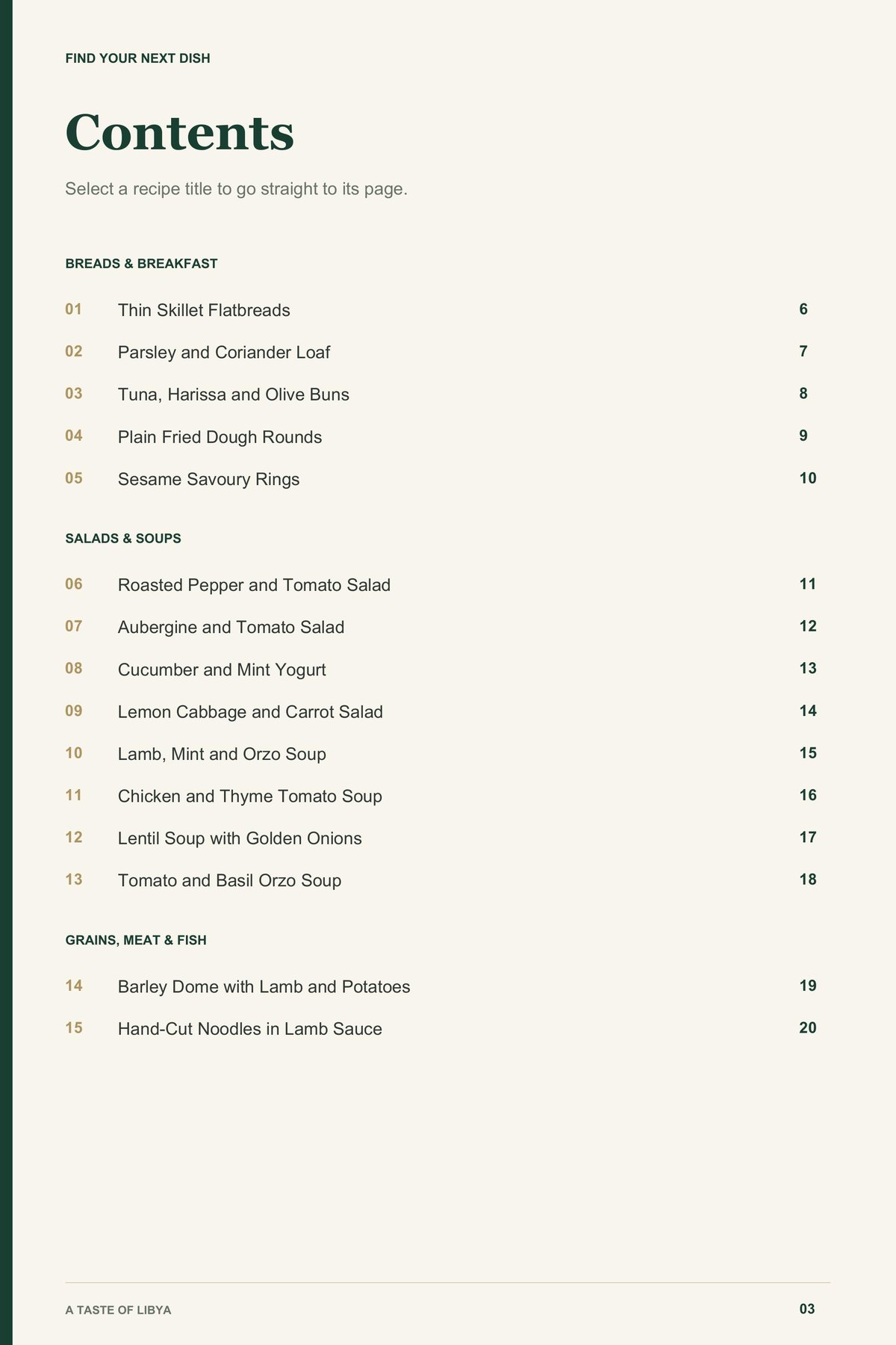 Contents, page 1 from A Taste of Libya