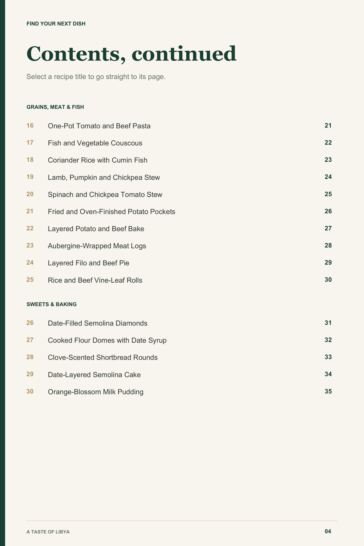 Contents, page 2 from A Taste of Libya