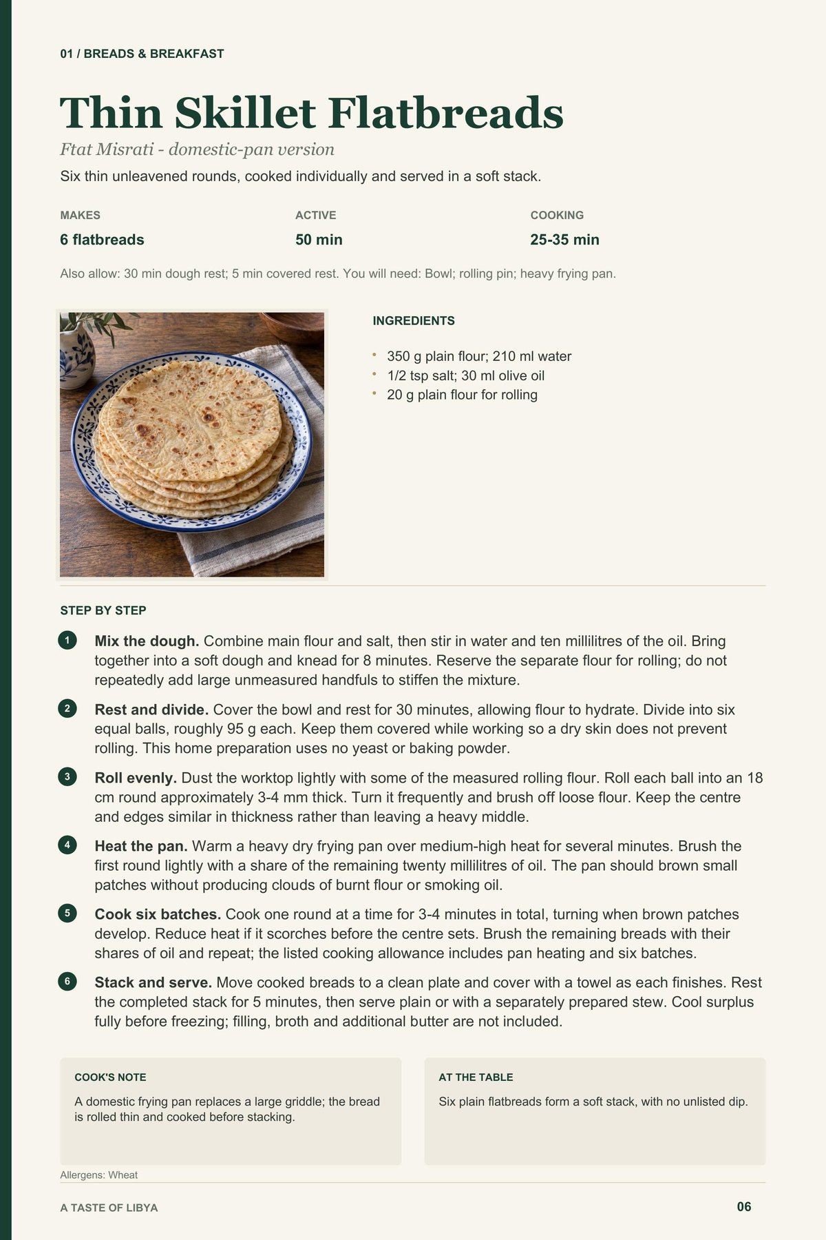 Thin Skillet Flatbreads recipe page from A Taste of Libya