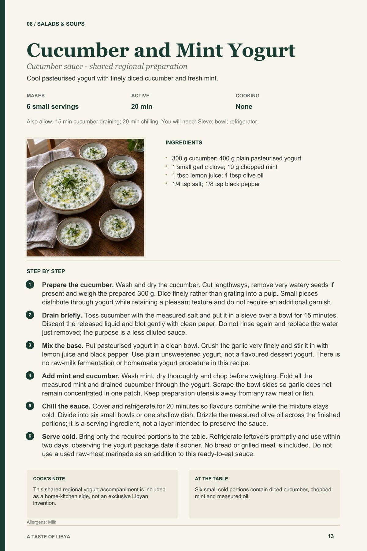 Cucumber and Mint Yogurt recipe page from A Taste of Libya