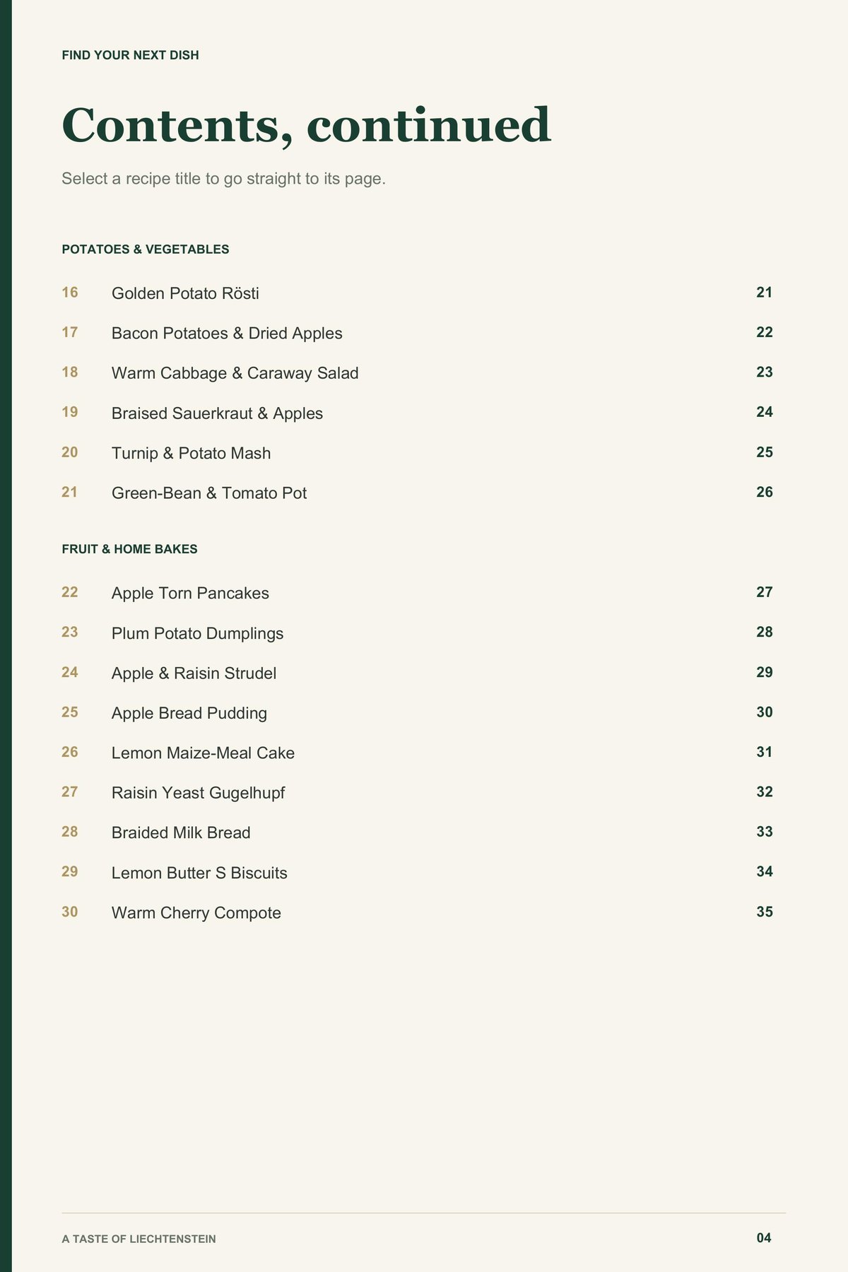 Contents, page 2 from A Taste of Liechtenstein