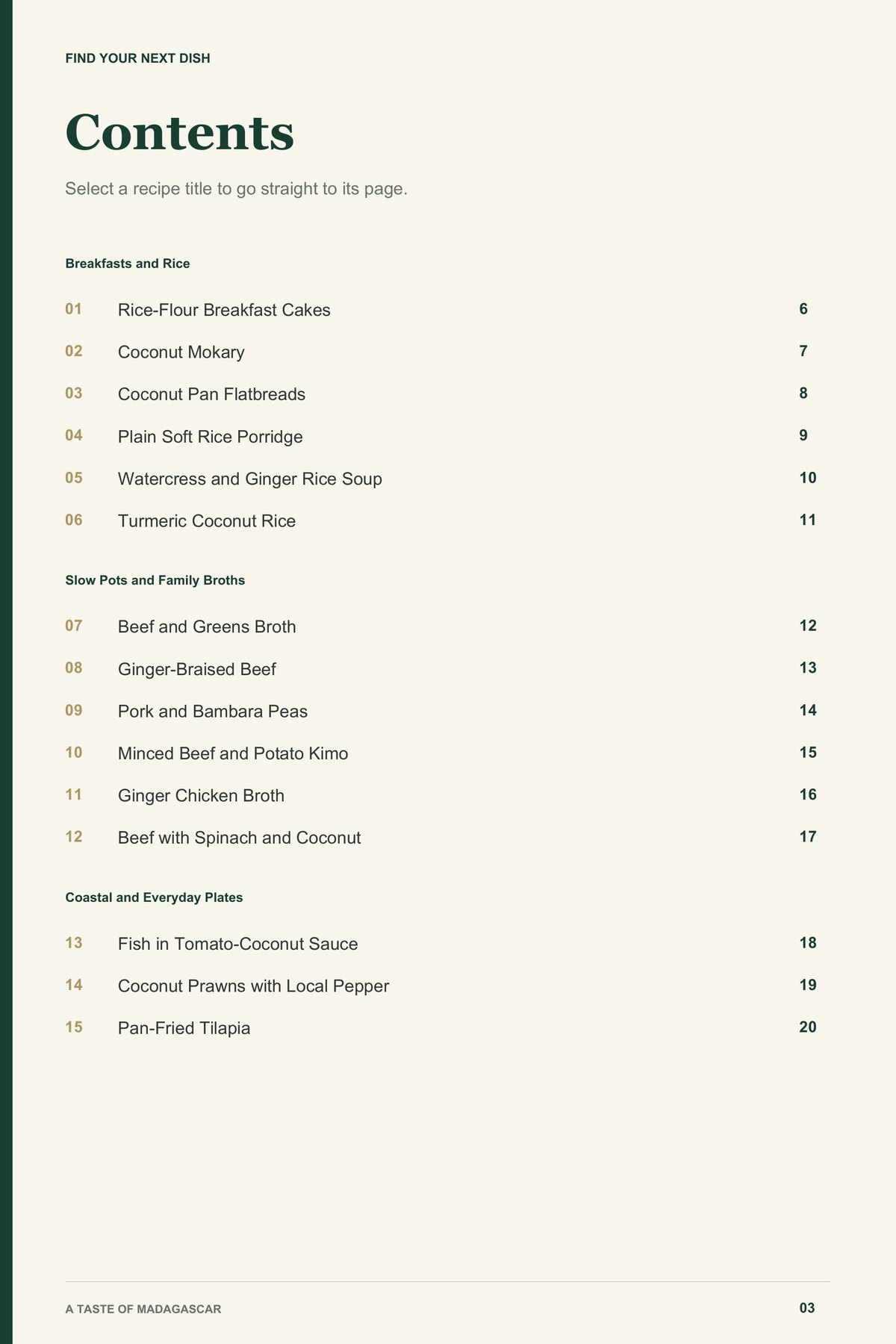 Contents, page 1 from A Taste of Madagascar