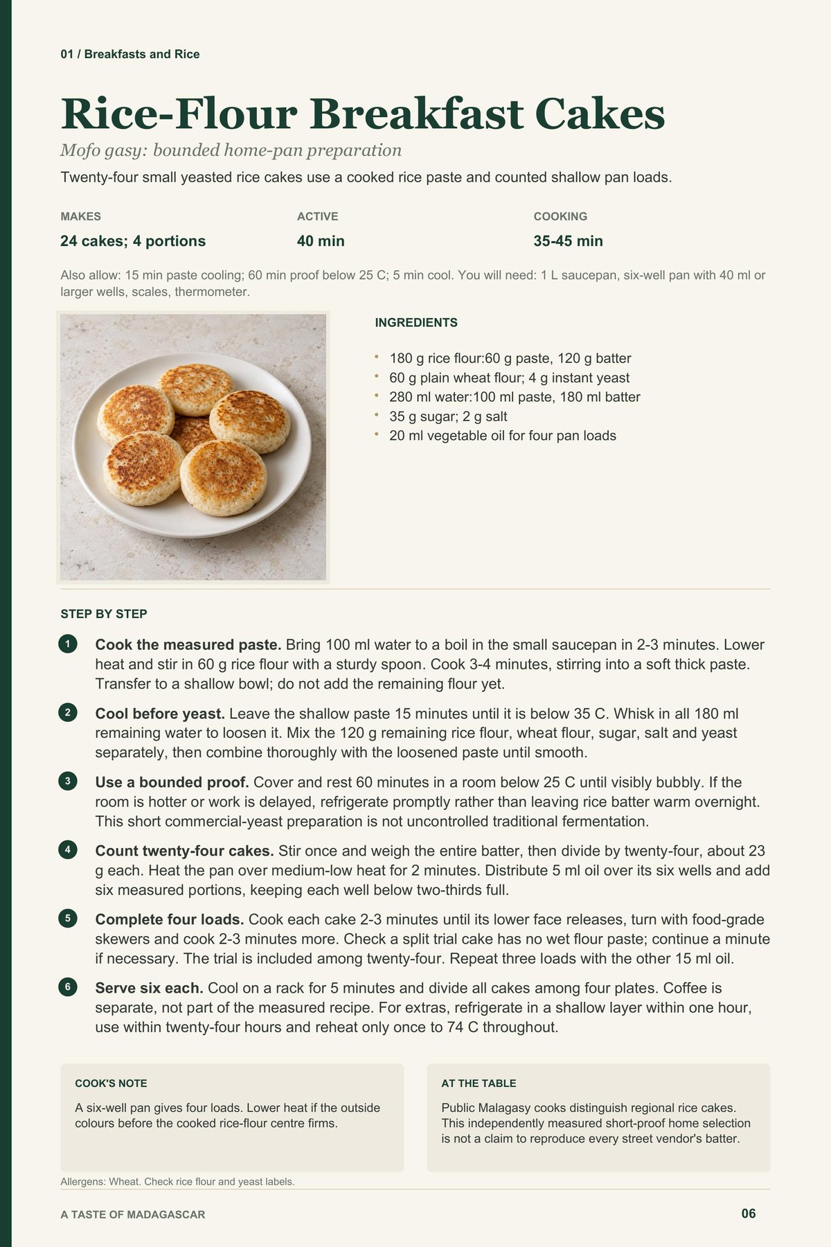 Rice-Flour Breakfast Cakes recipe page from A Taste of Madagascar