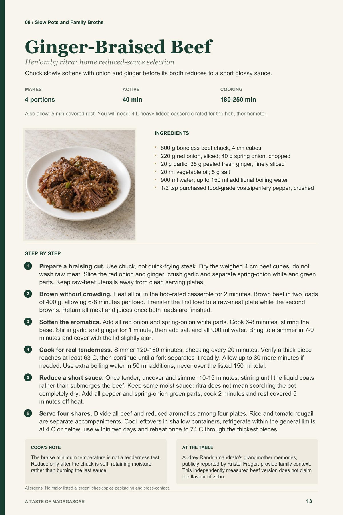 Ginger-Braised Beef recipe page from A Taste of Madagascar