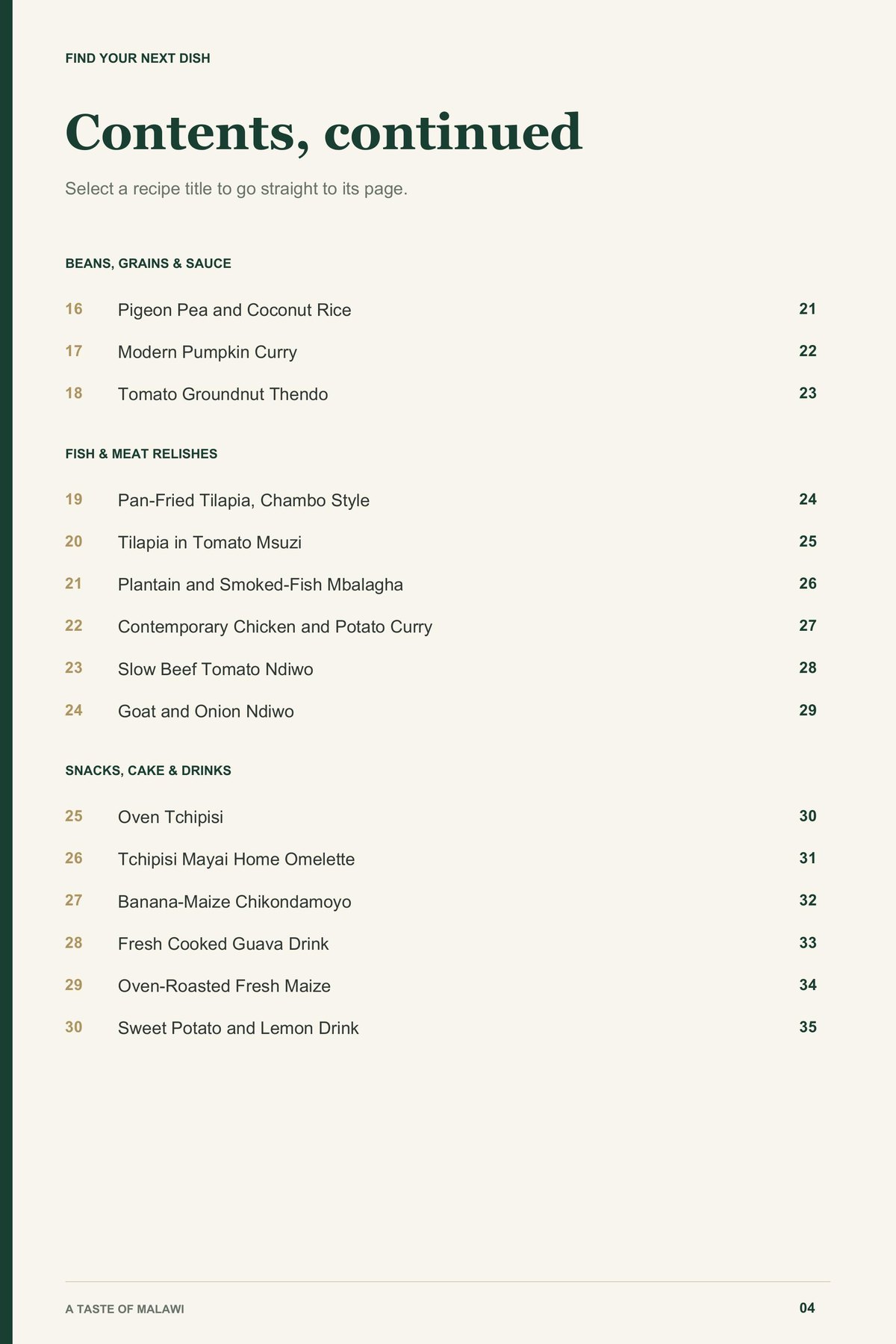 Contents, page 2 from A Taste of Malawi