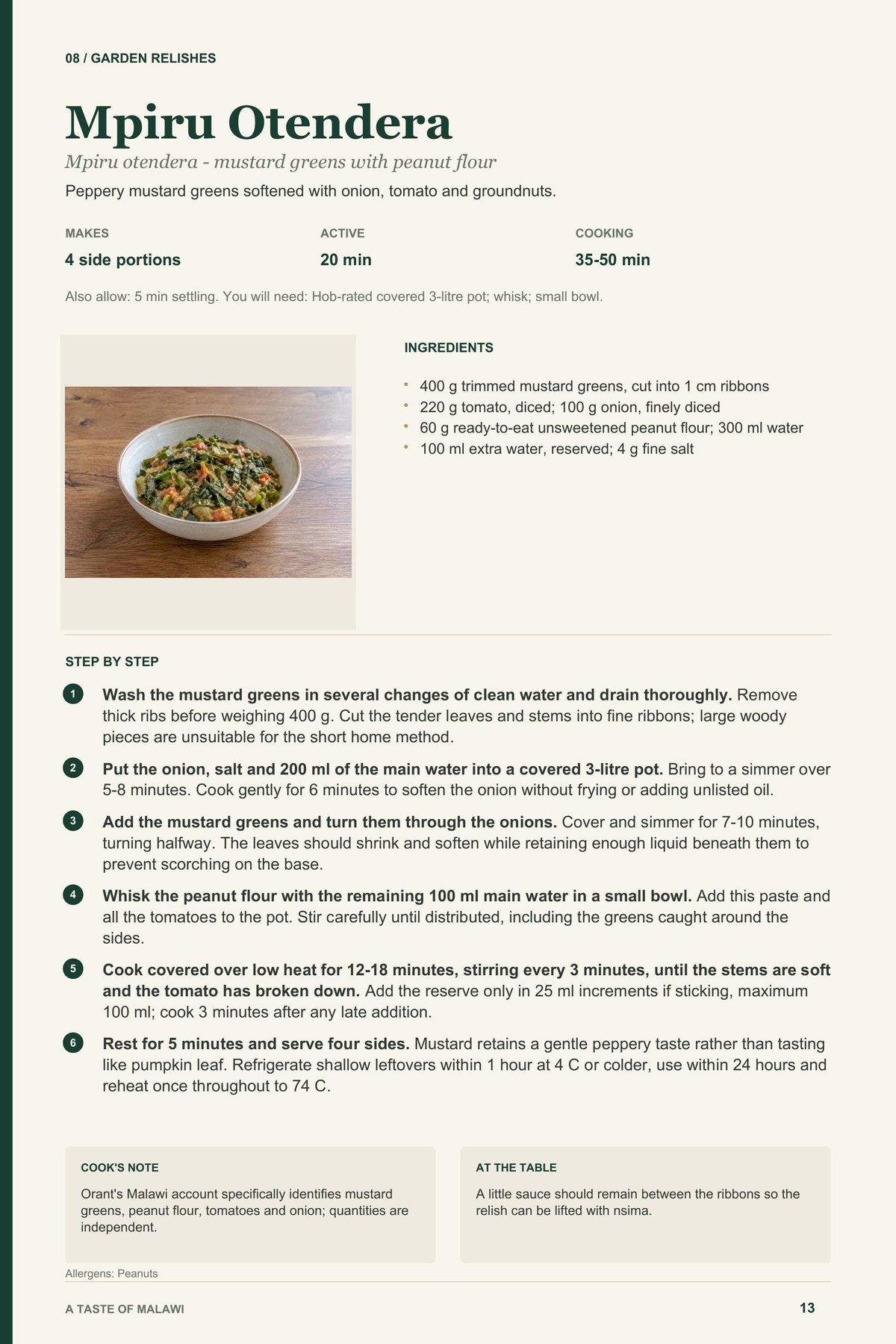 Mpiru Otendera recipe page from A Taste of Malawi