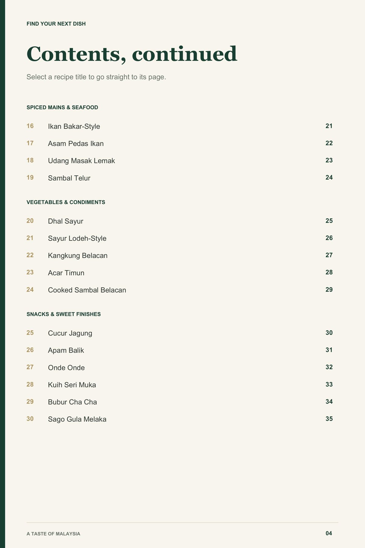 Contents, page 2 from A Taste of Malaysia