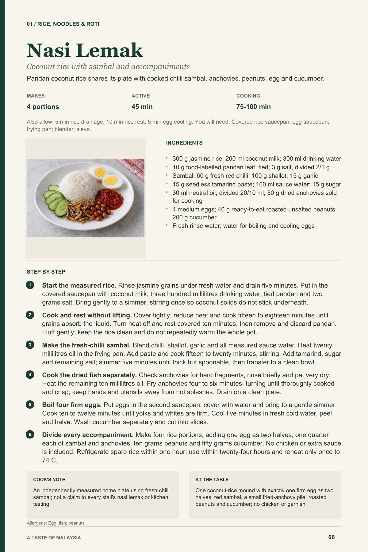 Nasi Lemak recipe page from A Taste of Malaysia
