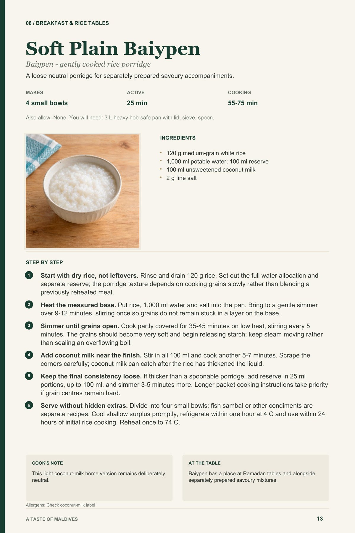Soft Plain Baiypen recipe page from A Taste of Maldives