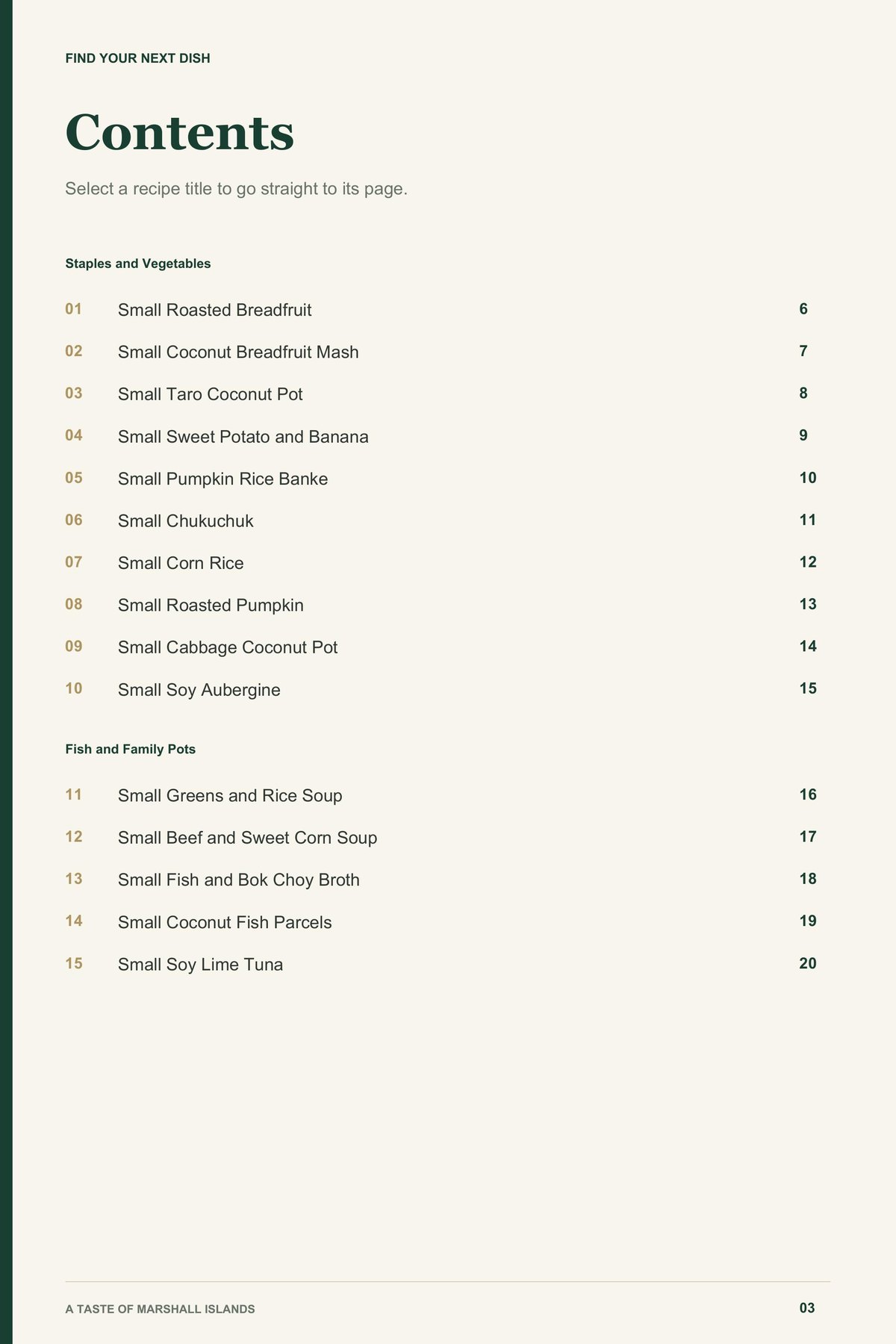 Contents, page 1 from A Taste of Marshall Islands