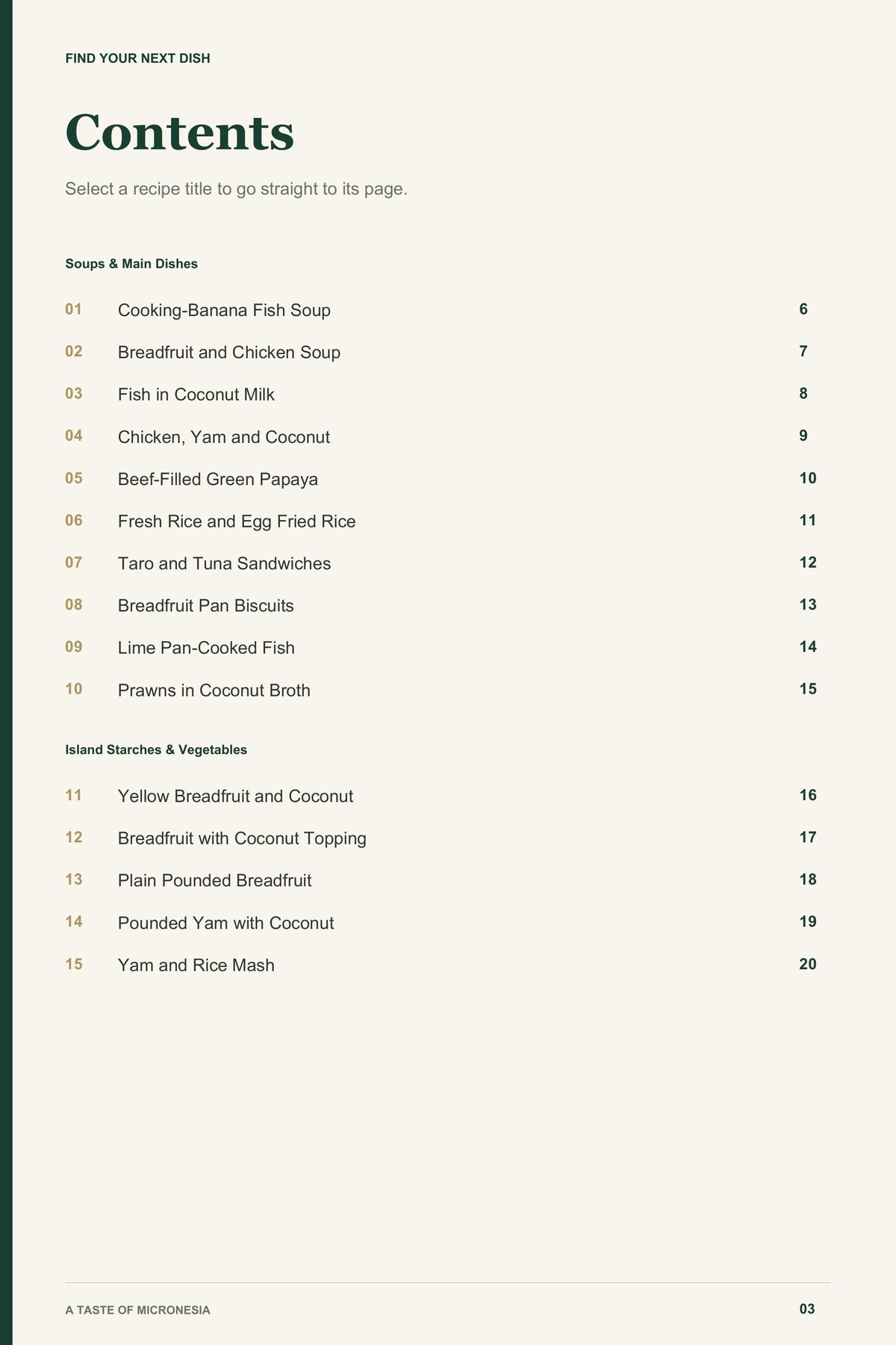 Contents, page 1 from A Taste of Micronesia