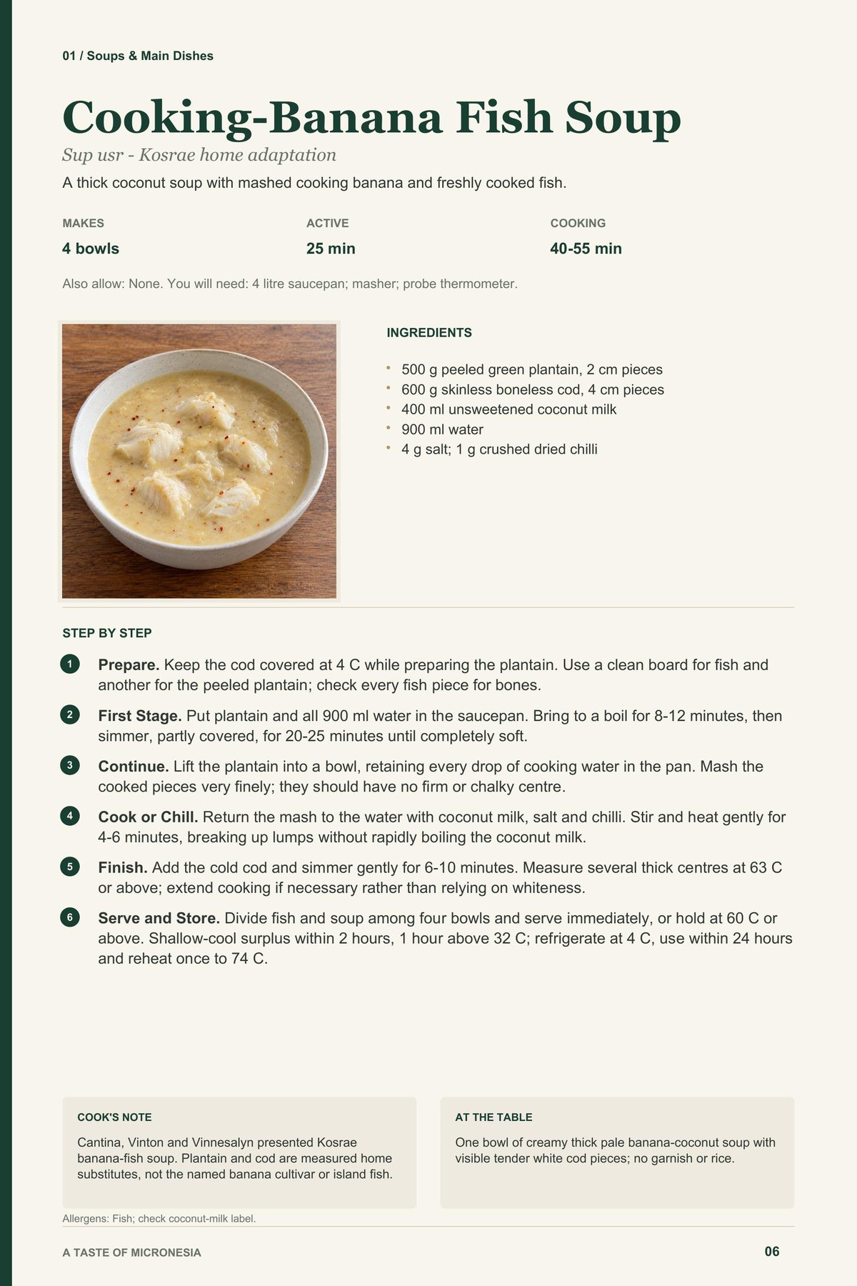 Cooking-Banana Fish Soup recipe page from A Taste of Micronesia
