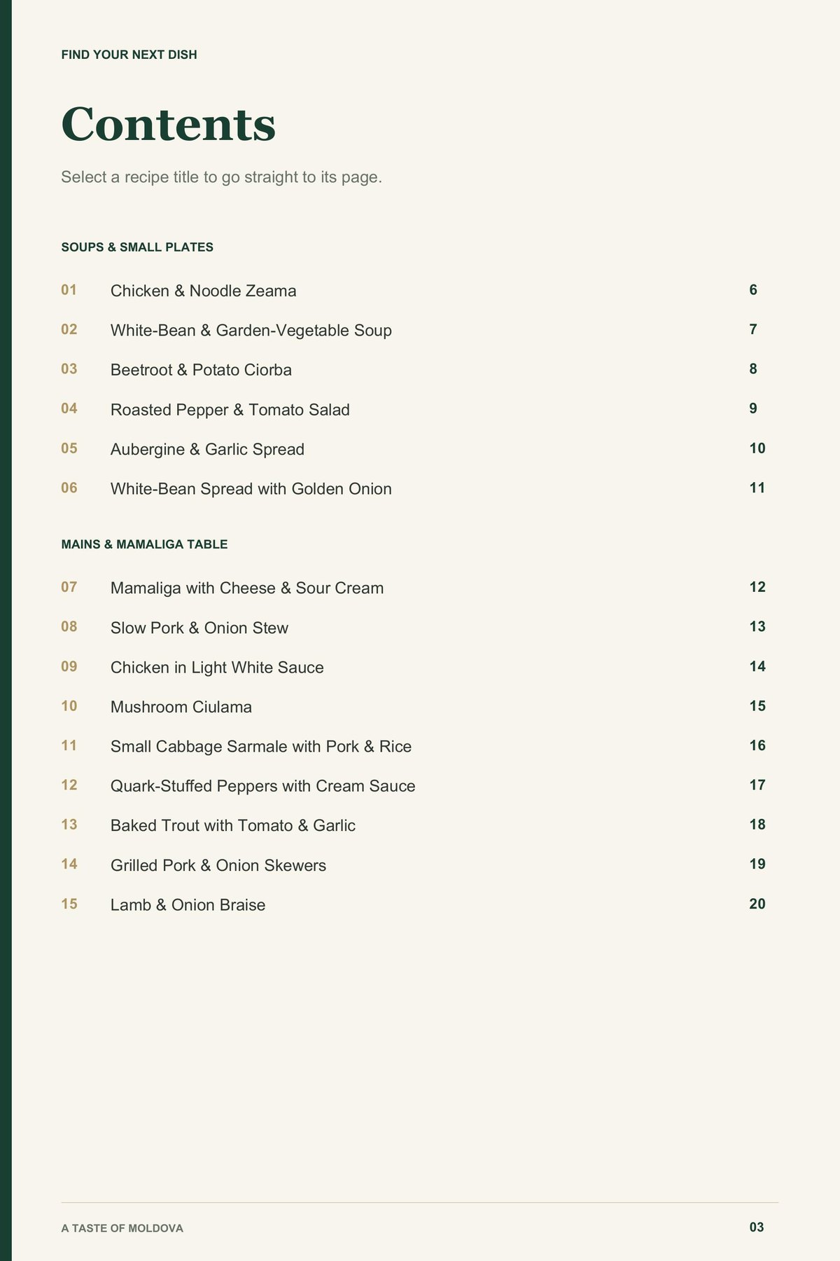 Contents, page 1 from A Taste of Moldova