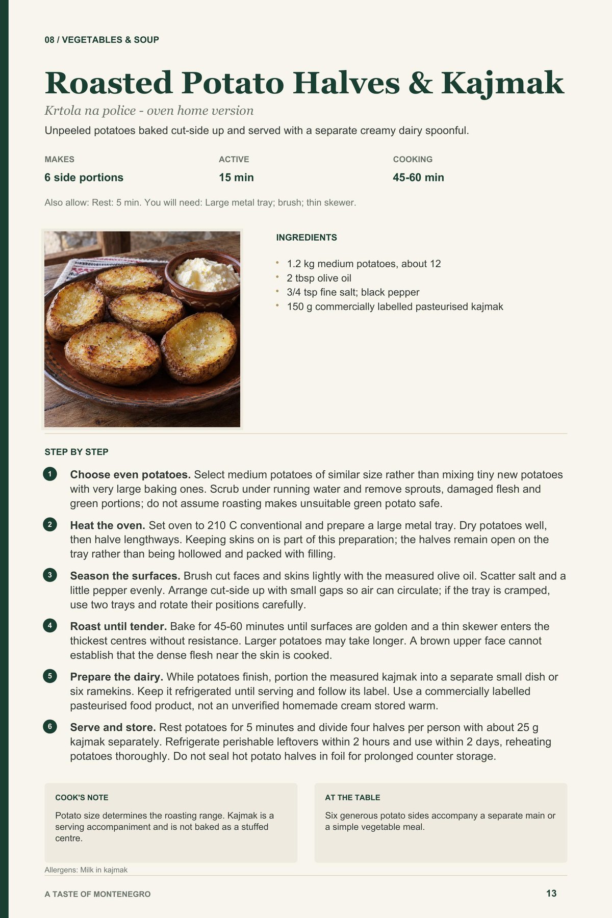 Roasted Potato Halves & Kajmak recipe page from A Taste of Montenegro