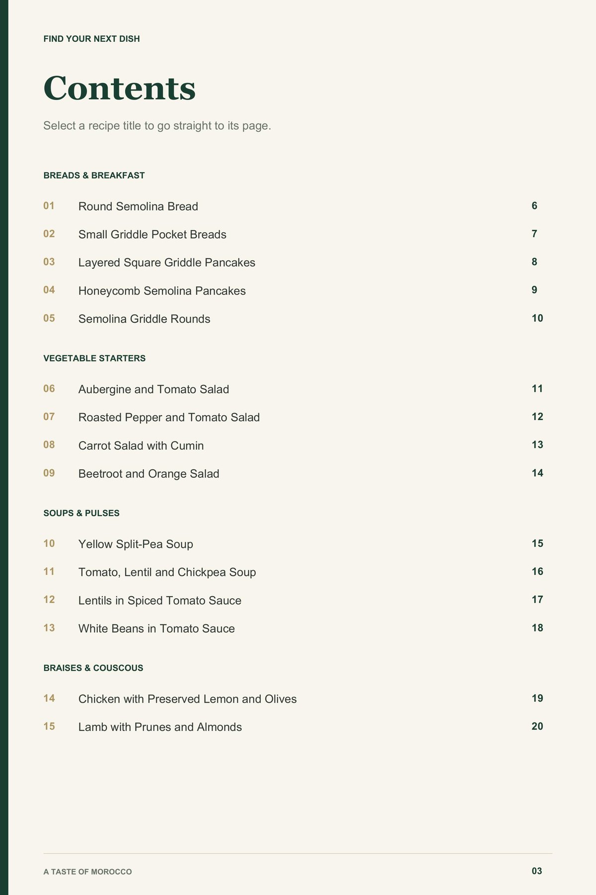 Contents, page 1 from A Taste of Morocco