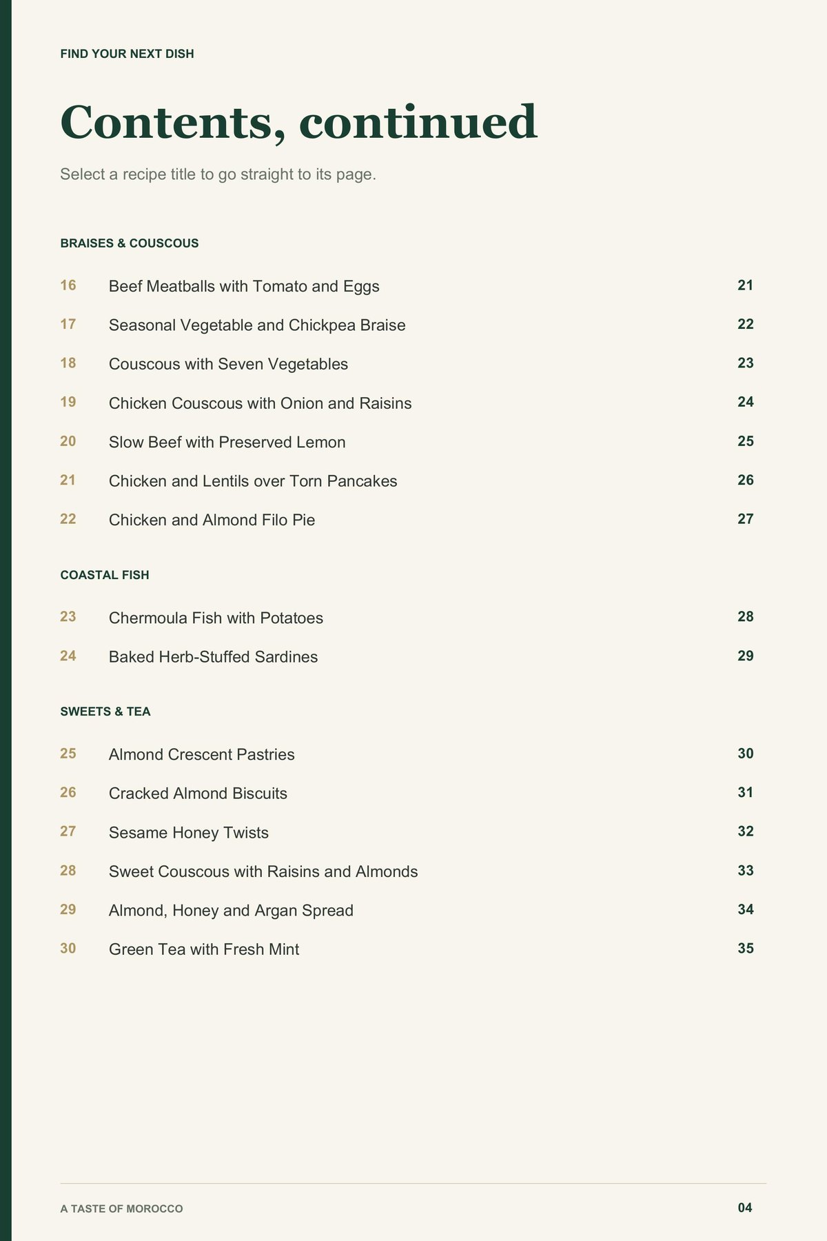 Contents, page 2 from A Taste of Morocco
