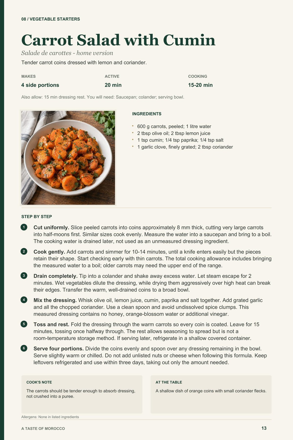 Carrot Salad with Cumin recipe page from A Taste of Morocco