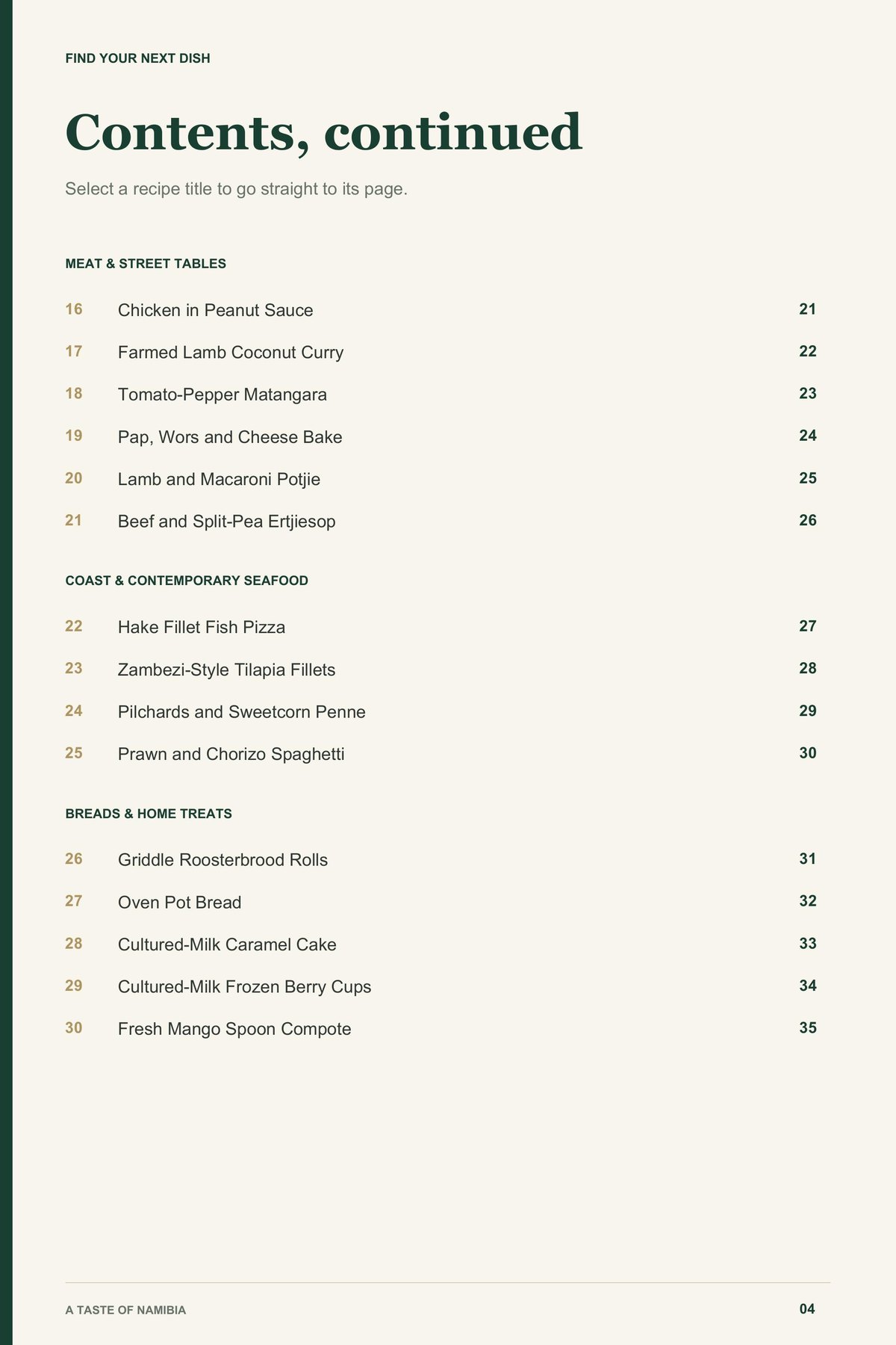 Contents, page 2 from A Taste of Namibia