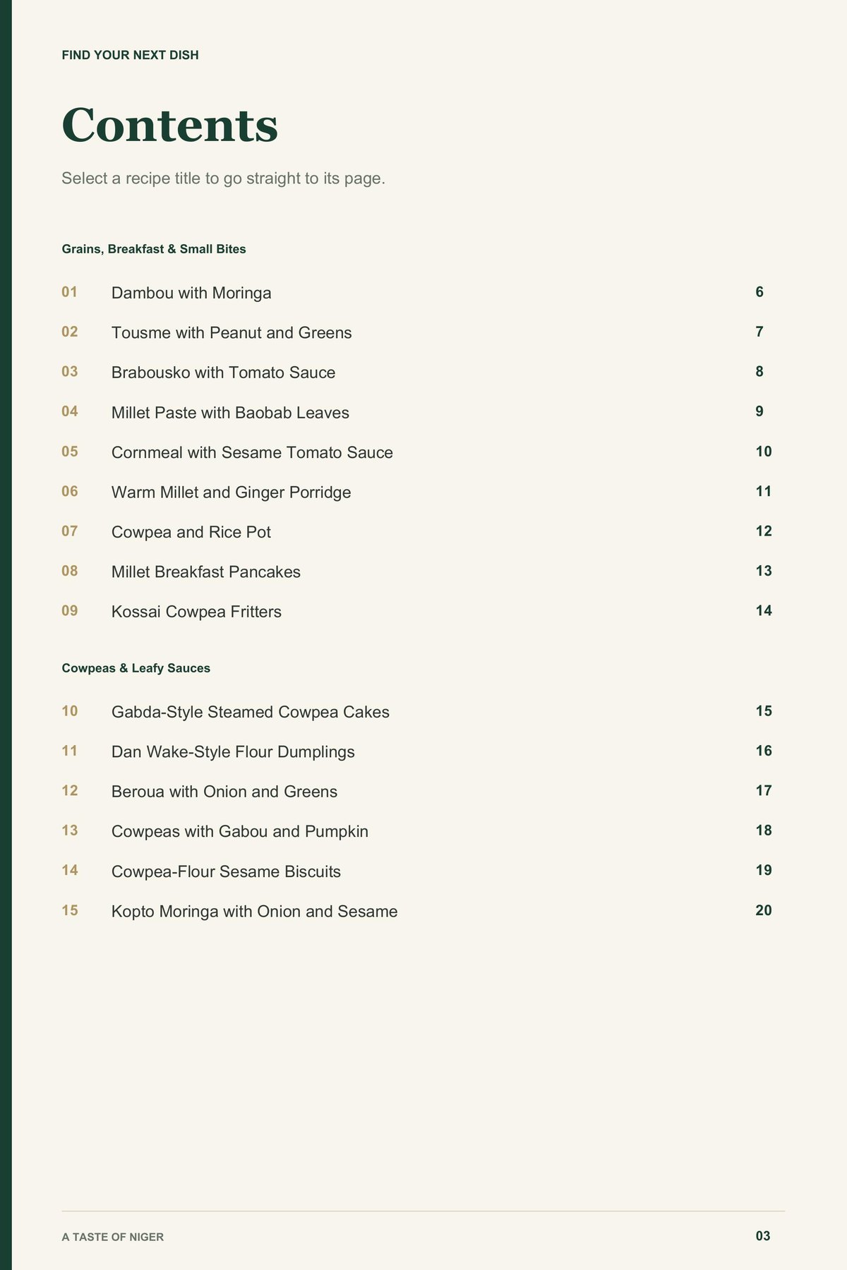 Contents, page 1 from A Taste of Niger