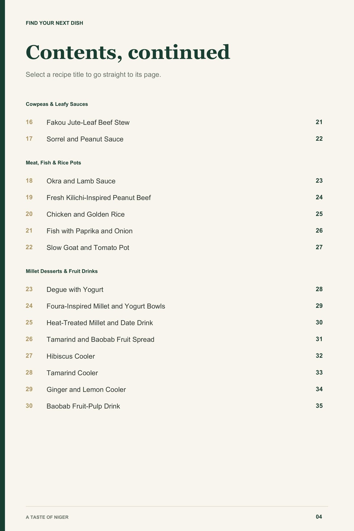 Contents, page 2 from A Taste of Niger