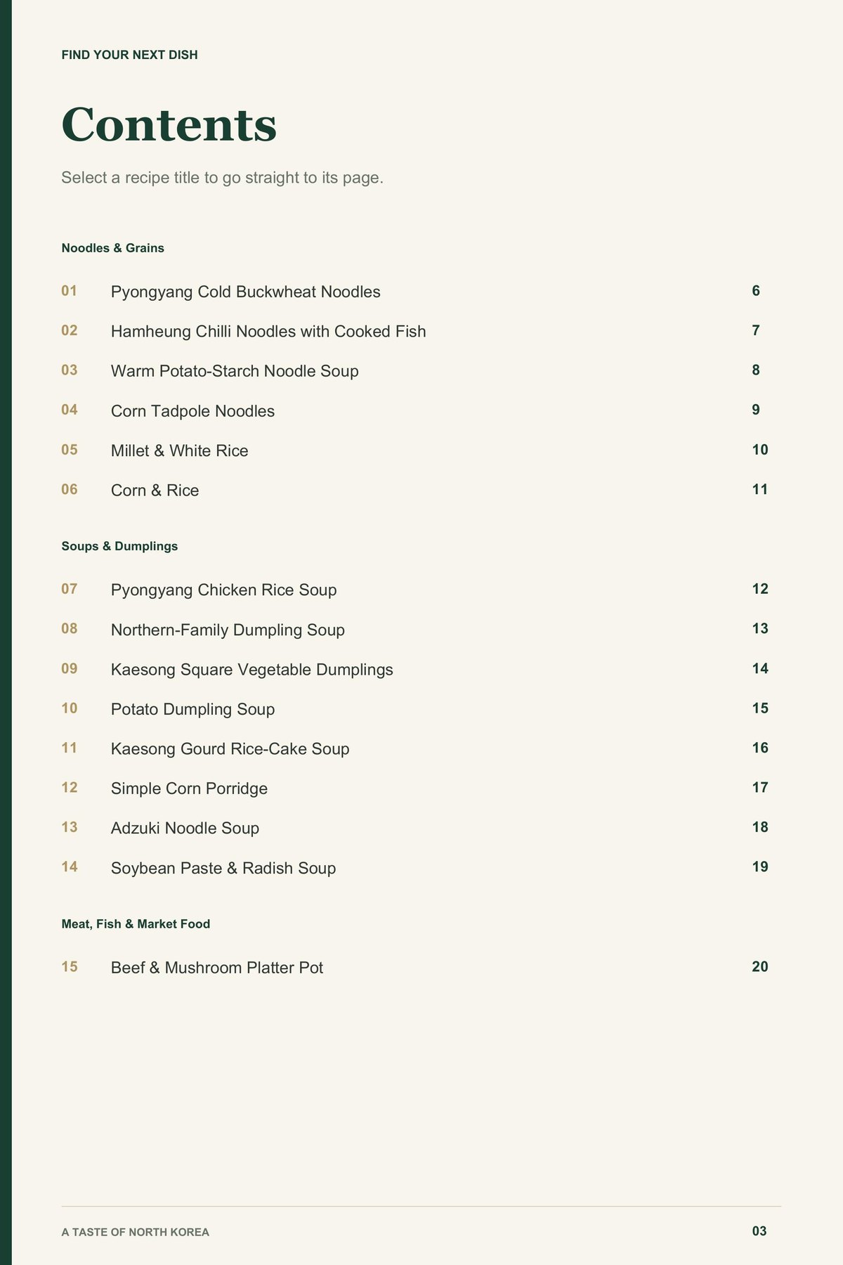 Contents, page 1 from A Taste of North Korea