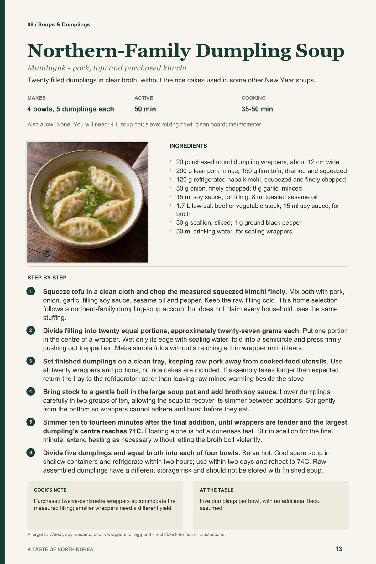 Northern-Family Dumpling Soup recipe page from A Taste of North Korea