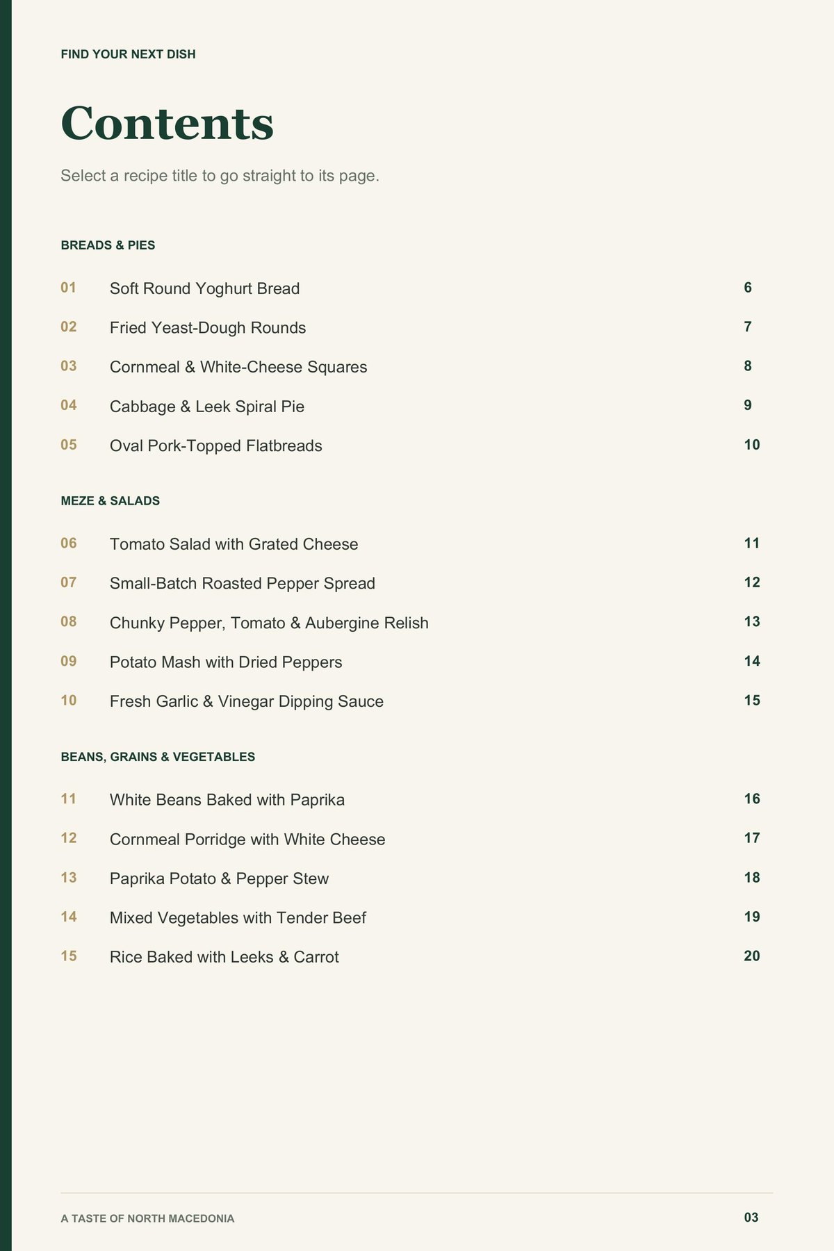 Contents, page 1 from A Taste of North Macedonia