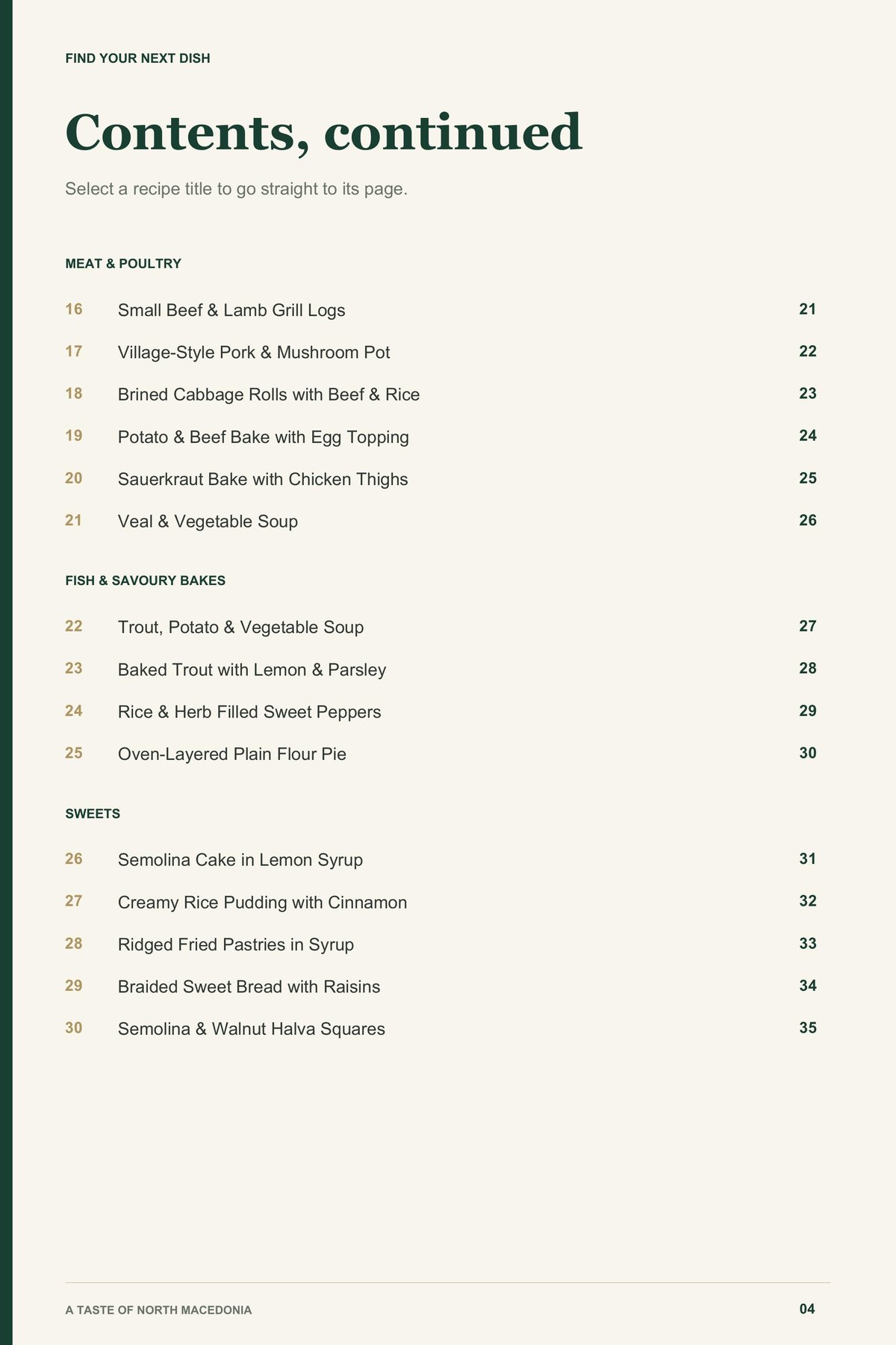 Contents, page 2 from A Taste of North Macedonia
