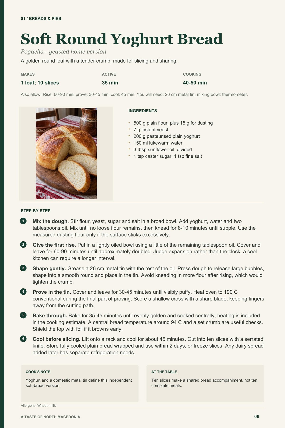 Soft Round Yoghurt Bread recipe page from A Taste of North Macedonia