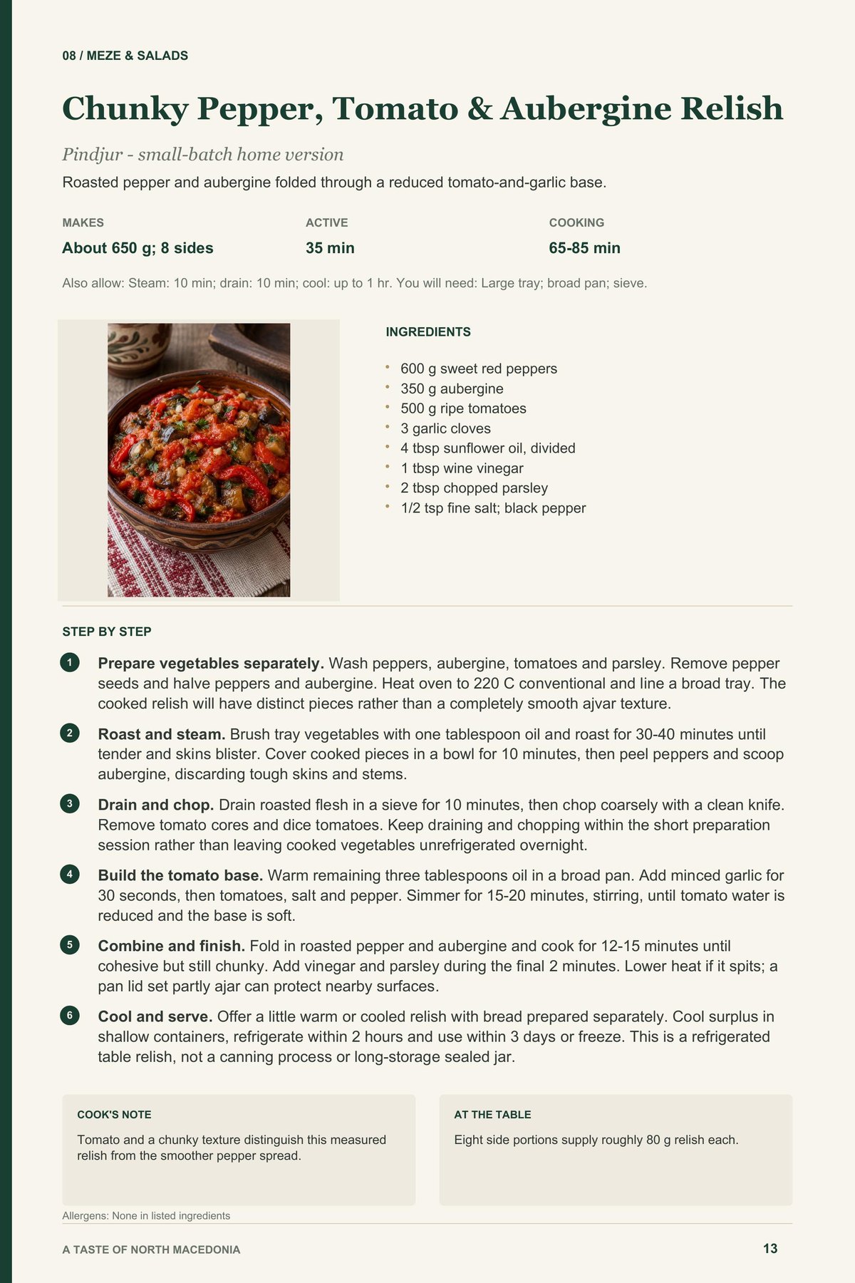 Chunky Pepper, Tomato & Aubergine Relish recipe page from A Taste of North Macedonia